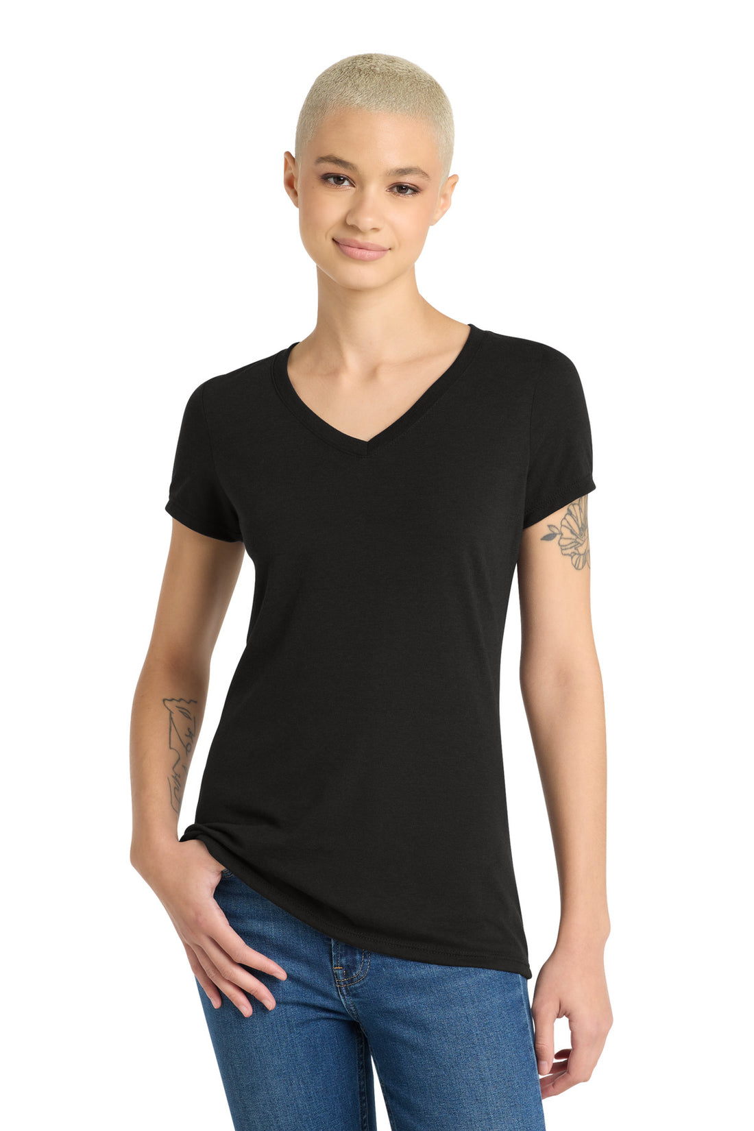 District® Women's Perfect Tri® V-Neck Tee. DM1350L - Black - XS