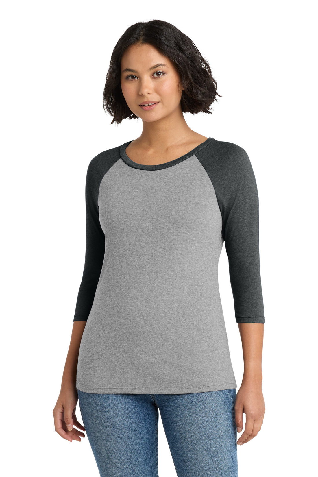 District® Women's Perfect Tri® 3/4-Sleeve Raglan. DM136L - Black Frost/ Grey Frost - XS