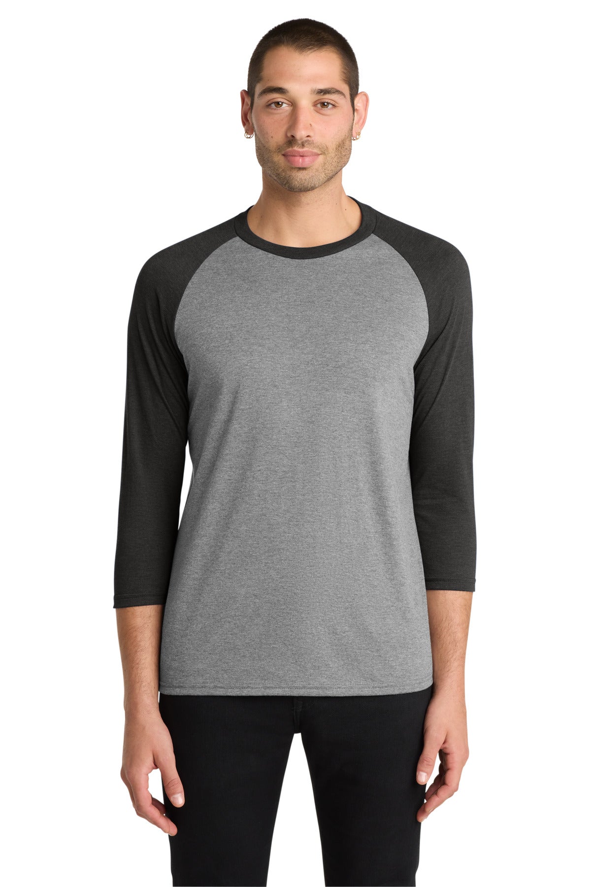 District ® Perfect Tri® 3/4-Sleeve Raglan. DM136 - Black Frost/ Grey Frost - 2XL
