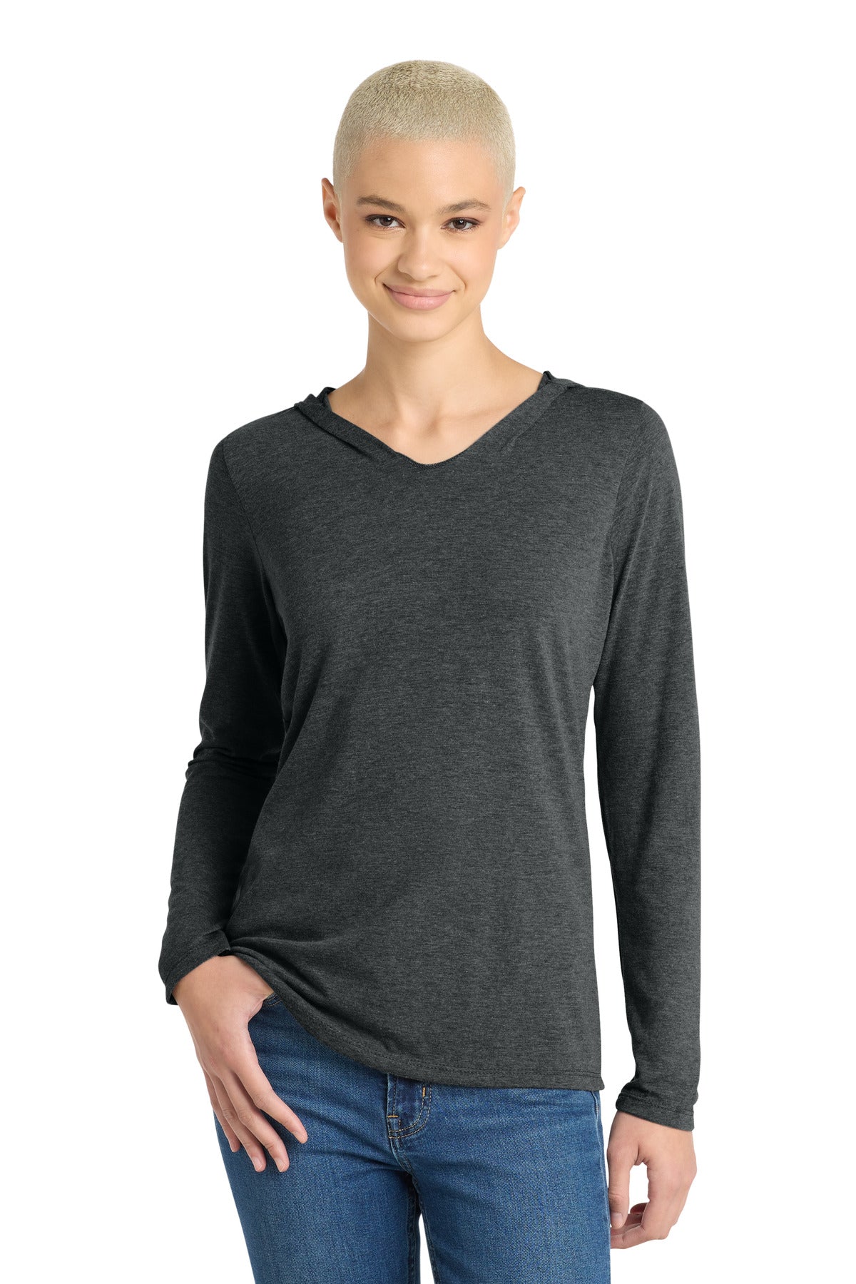 District® Women's Perfect Tri® Long Sleeve Hoodie. DM139L - Black Frost - XS