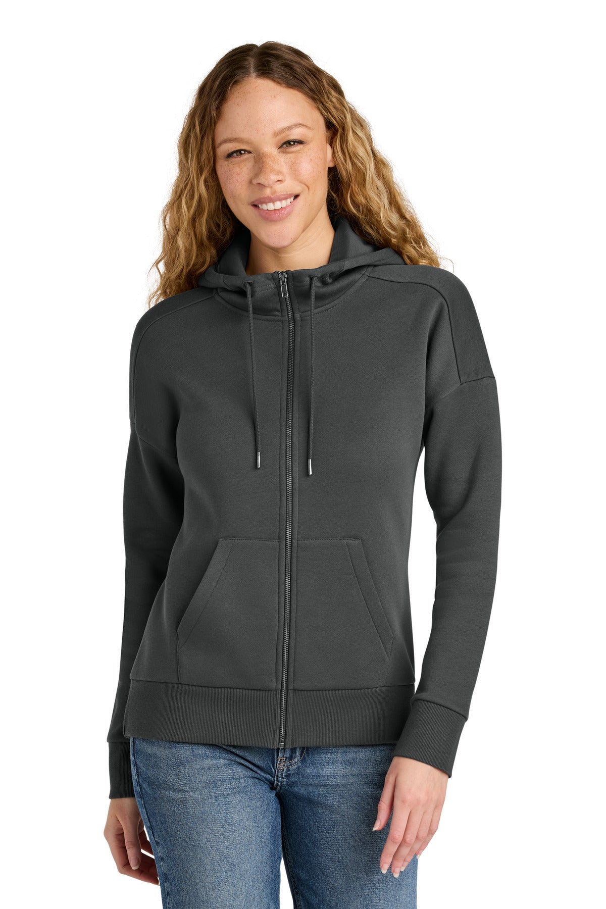District ® Women's Perfect Weight ® Fleece Drop Shoulder Full-Zip Hoodie DT1104 - Charcoal - XS