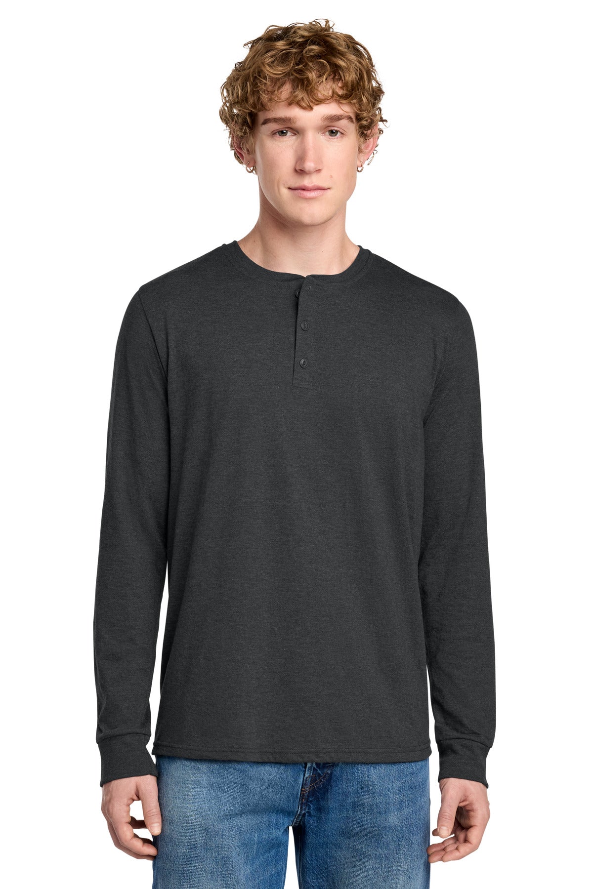 District® Perfect Tri® Long Sleeve Henley DT145 - Black Frost - 2XL