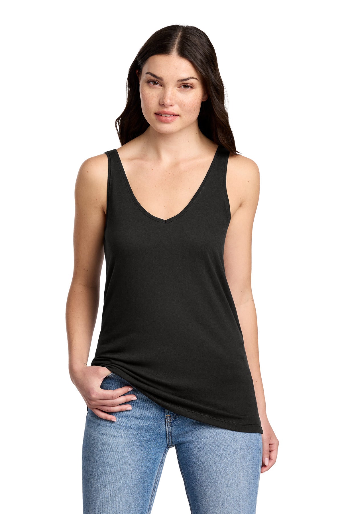 District® Women's Perfect Blend® CVC V-Neck Tank DT154 - Black - 3XL