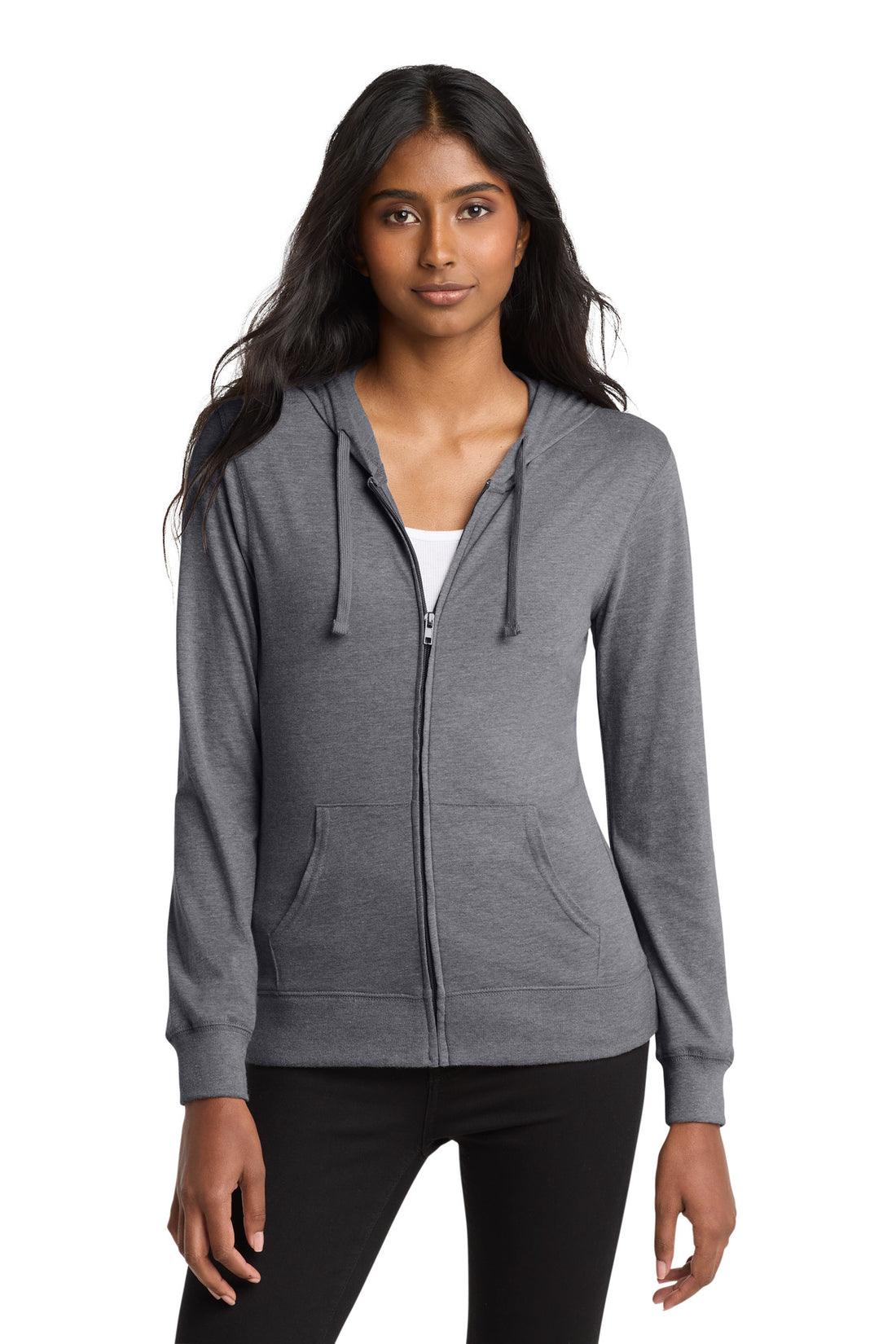 District® Women's Fitted Jersey Full-Zip Hoodie. DT2100