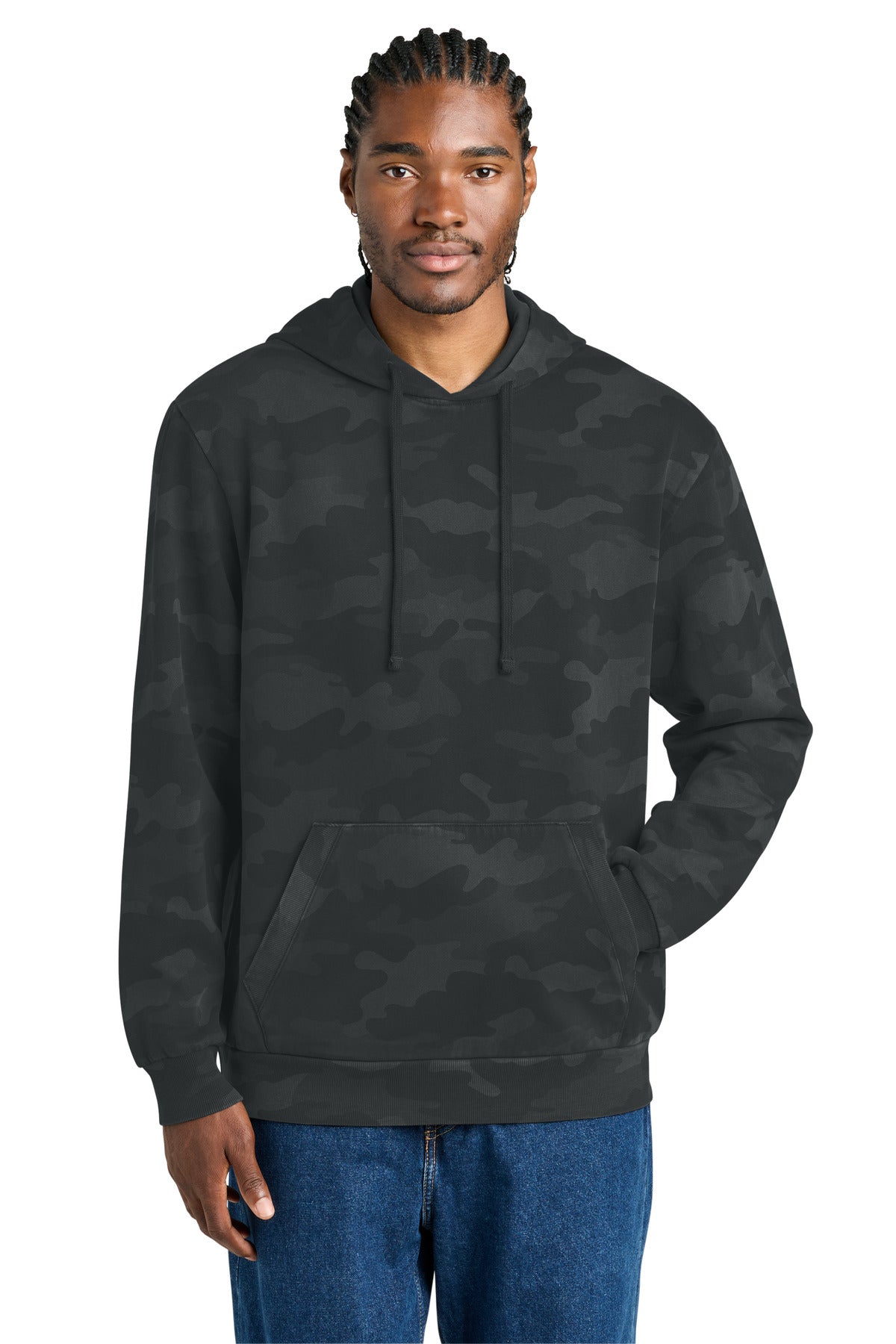 District Wash Camo Fleece Hoodie DT2200C - Black - 2XL