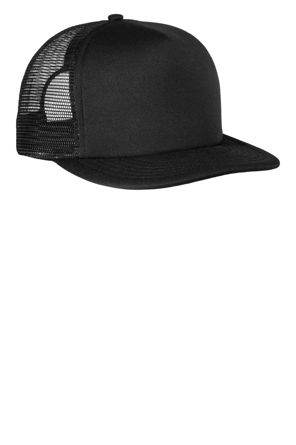 District® Flat Bill Snapback Trucker Cap. DT624 - Black - OSFA