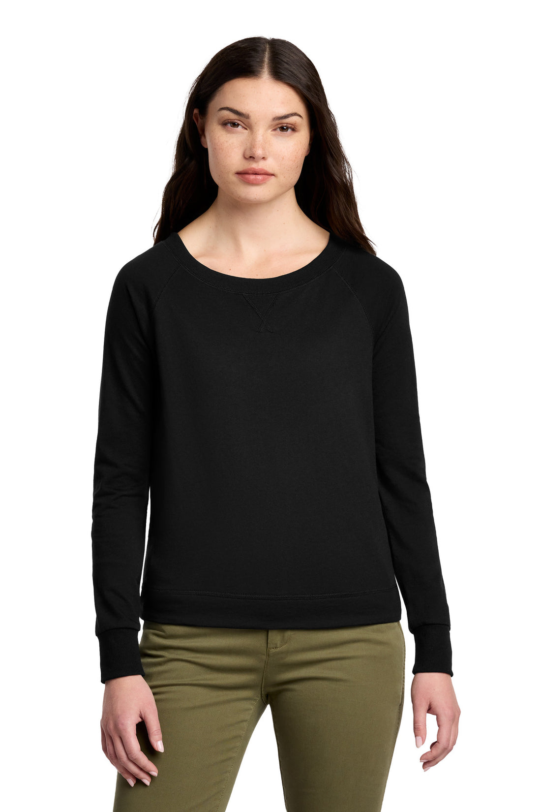 District® Women's Featherweight French Terry Long Sleeve Crewneck DT672 - Black - 3XL
