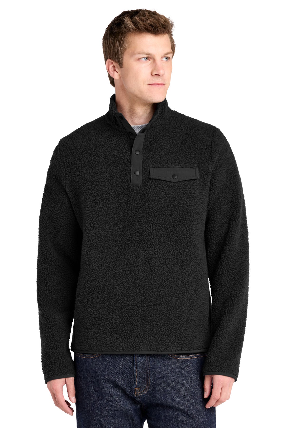 Port Authority® Camp Fleece Snap Pullover F140 - Deep Black - 2XL