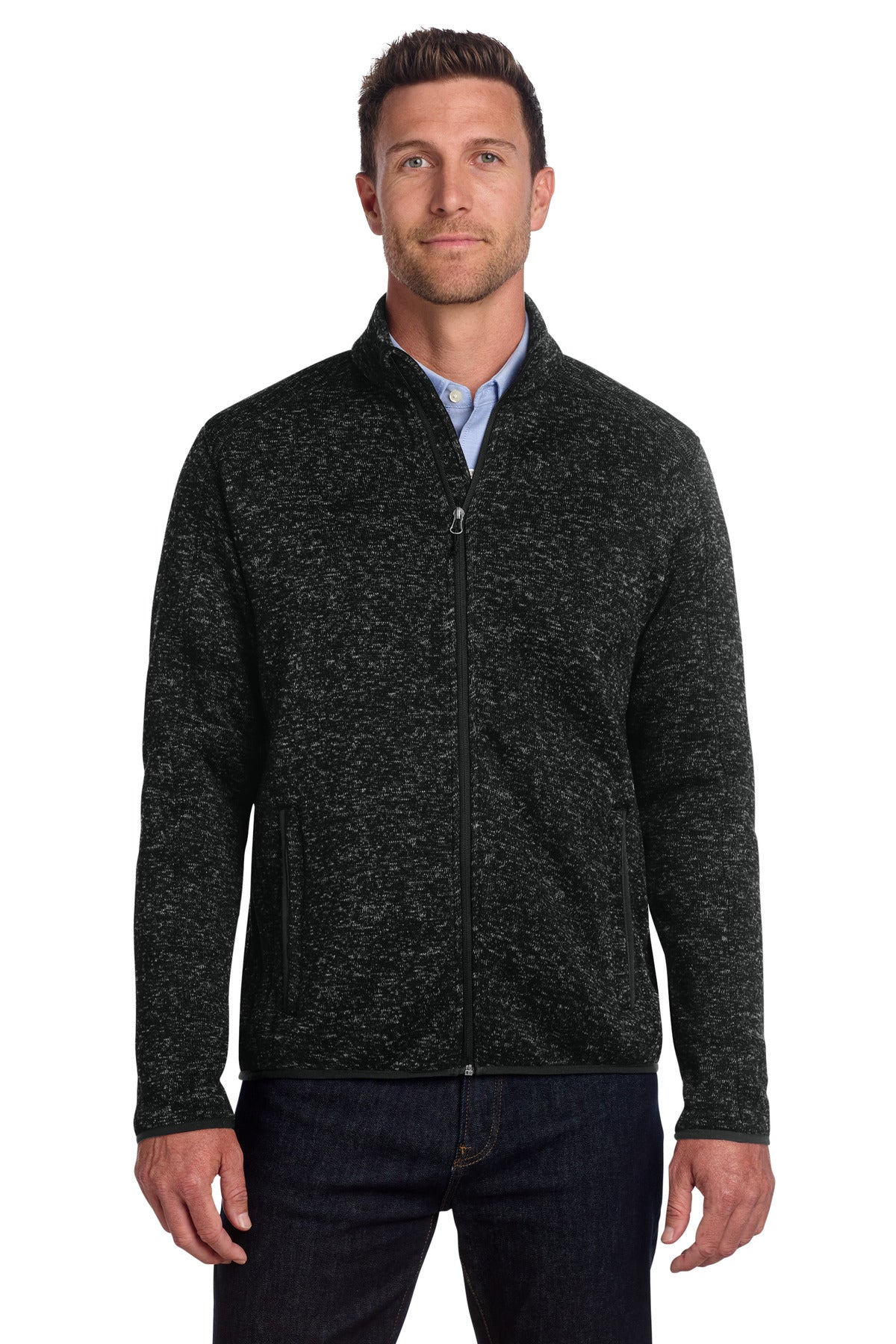Port Authority® Sweater Fleece Jacket. F232 - Black Heather - 2XL