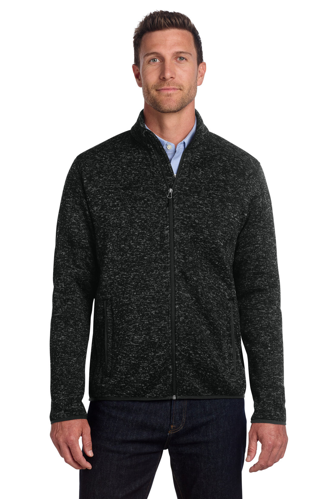 Port Authority® Sweater Fleece Jacket. F232 - Black Heather - 2XL