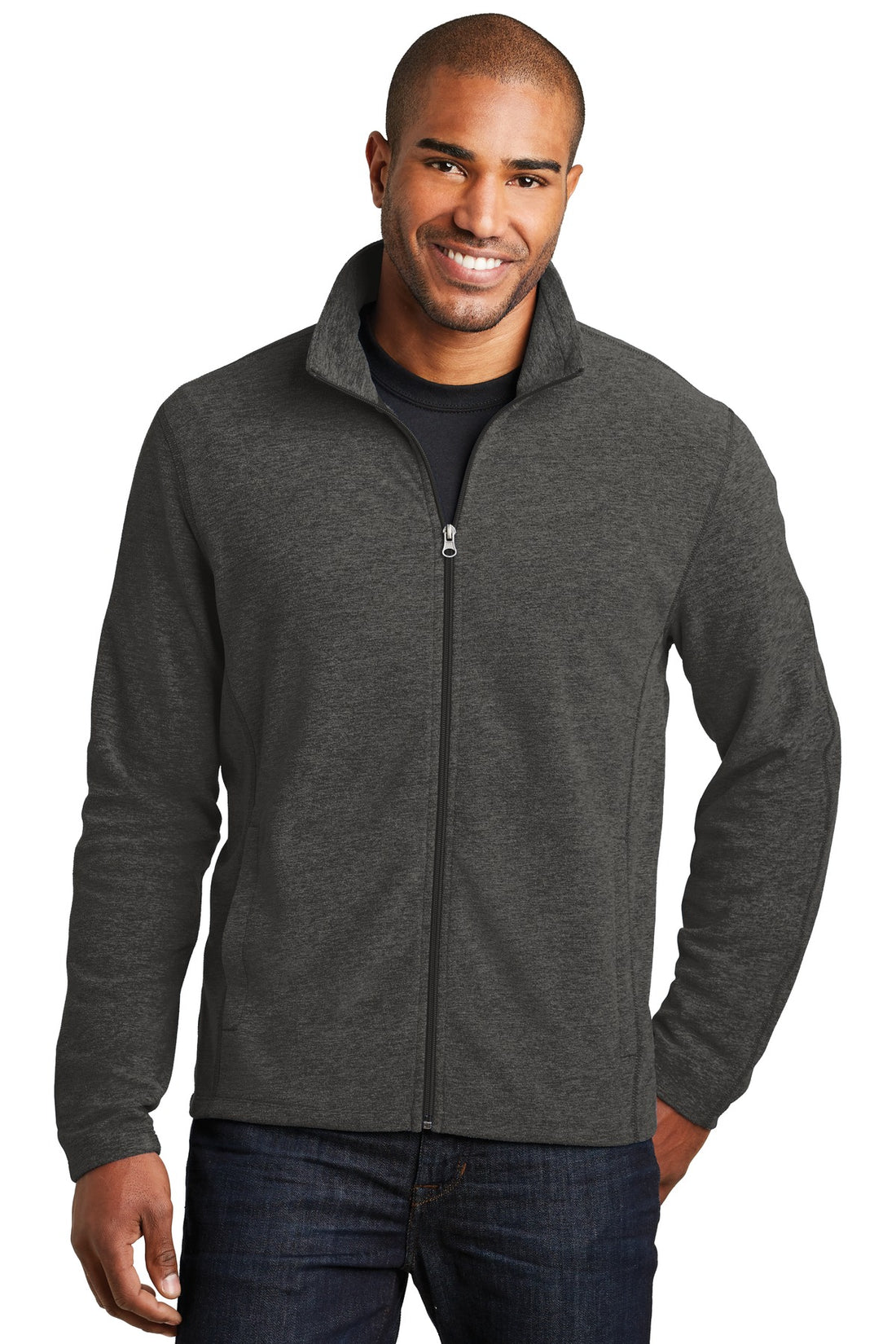 Port Authority® Heather Microfleece Full-Zip Jacket. F235 - Black Charcoal Heather - 2XL
