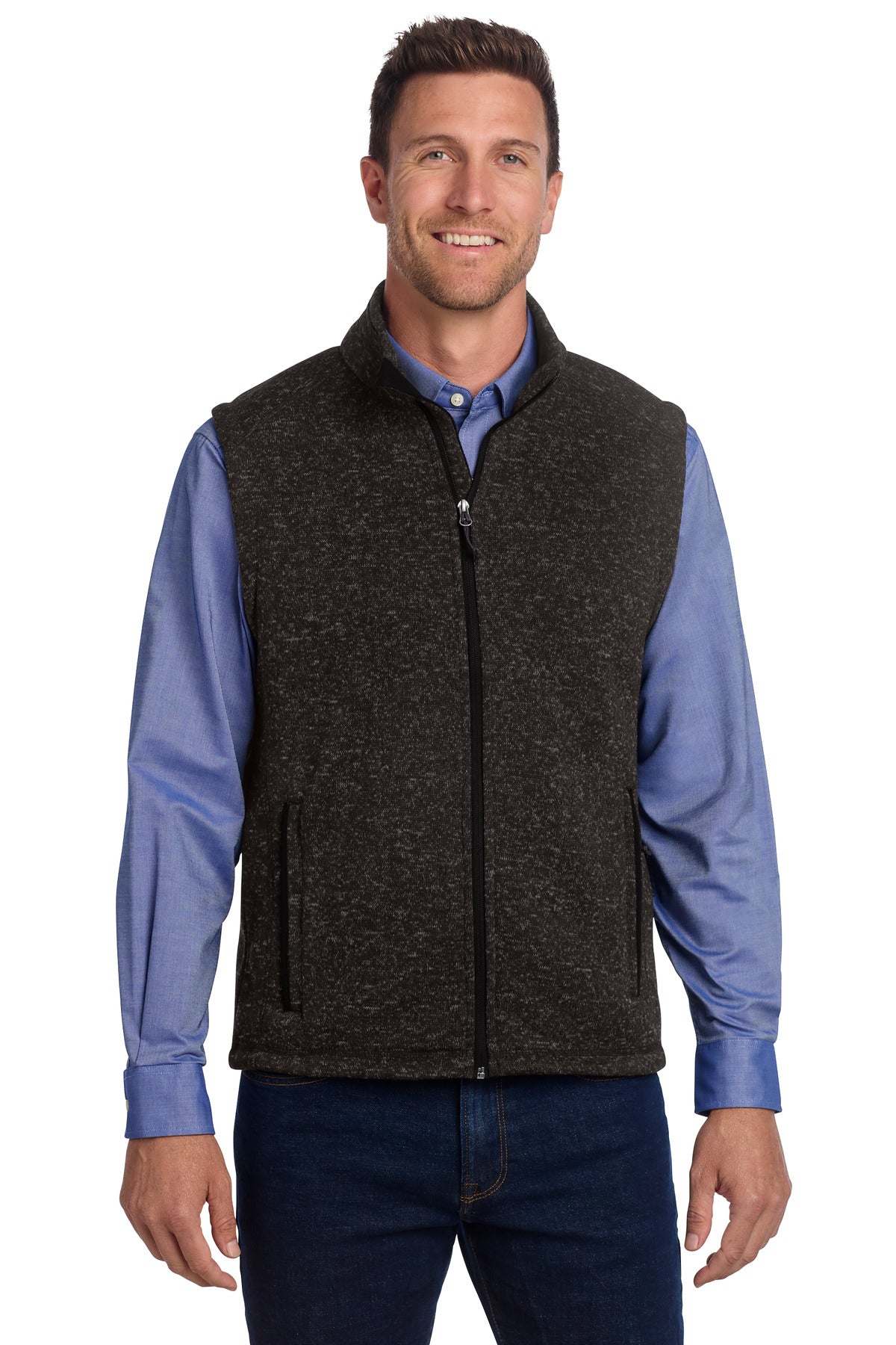 Port Authority ® Sweater Fleece Vest F236 - Black Heather - 2XL