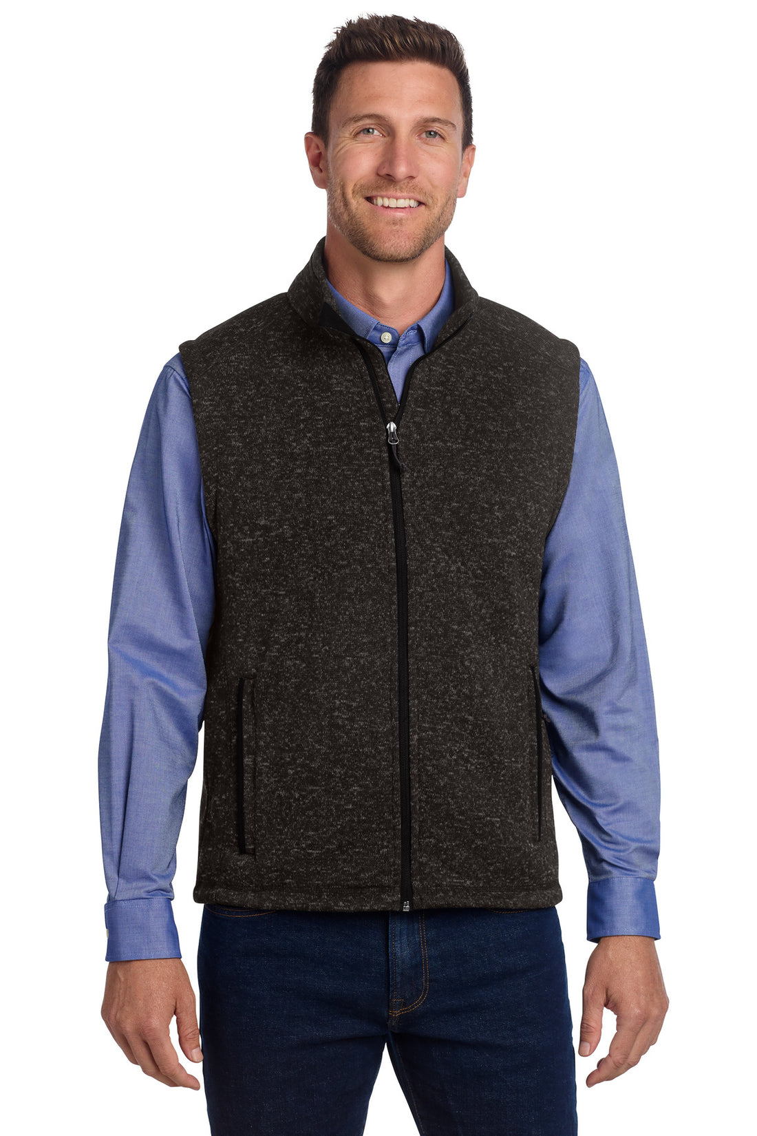 Port Authority ® Sweater Fleece Vest F236 - Black Heather - 2XL