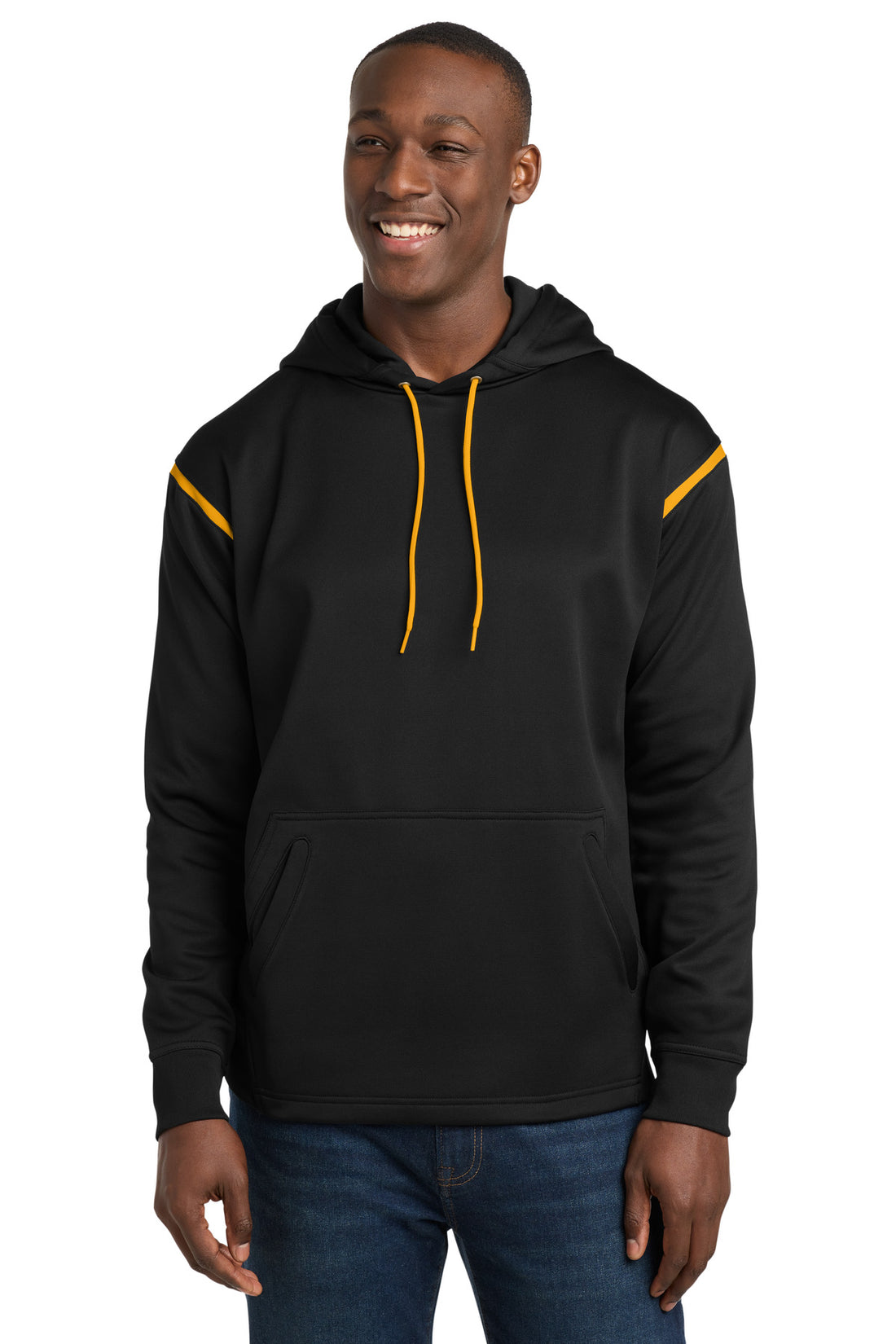 Sport-Tek® Tech Fleece Colorblock Hooded Sweatshirt. F246 - Black/ Gold - 2XL