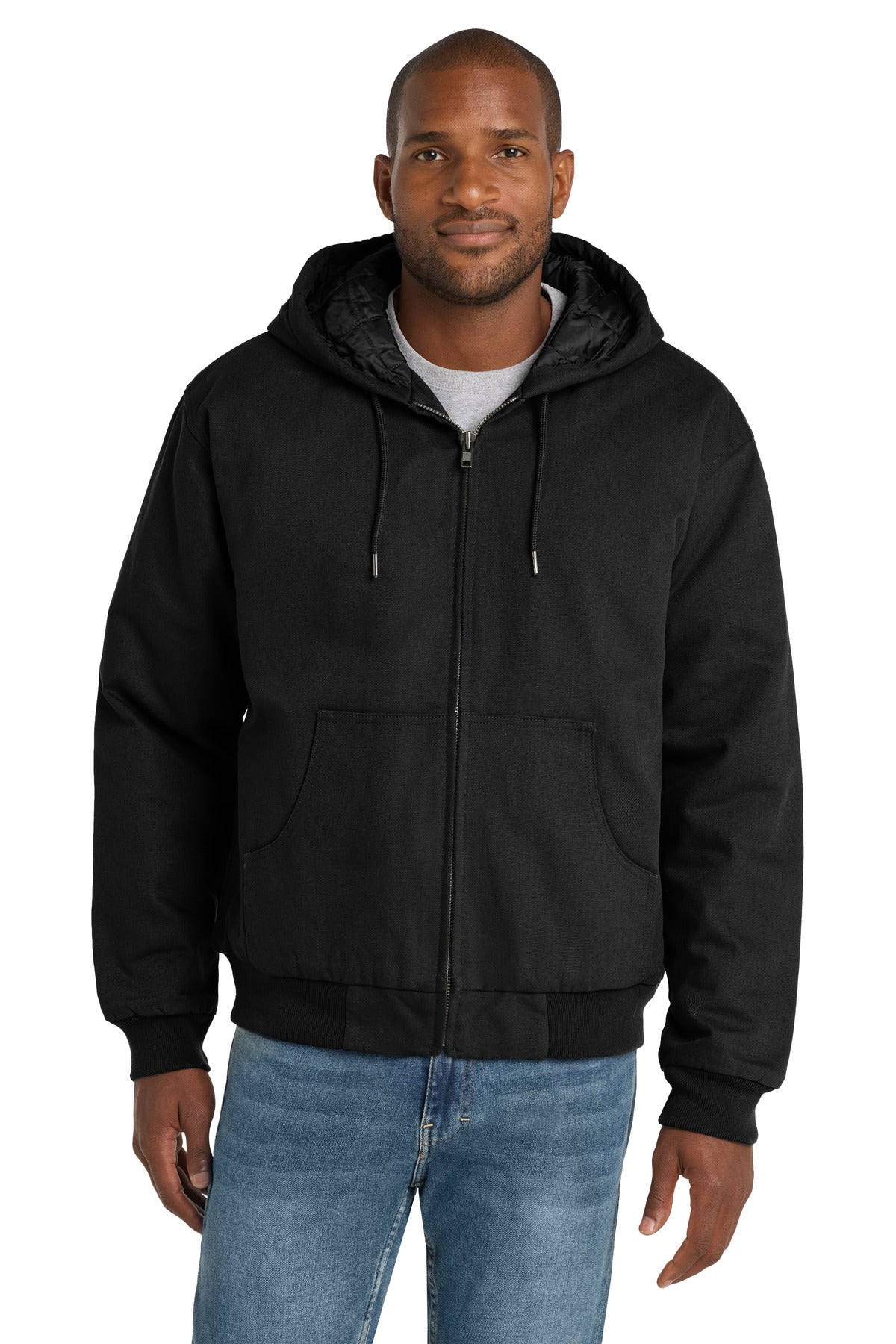 CornerStone® - Duck Cloth Hooded Work Jacket.  J763H - Black - 2XL