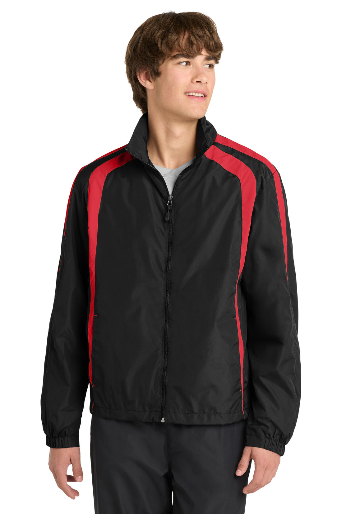 Sport-Tek® Colorblock Raglan Jacket. JST60 - Black/ True Red - 2XL