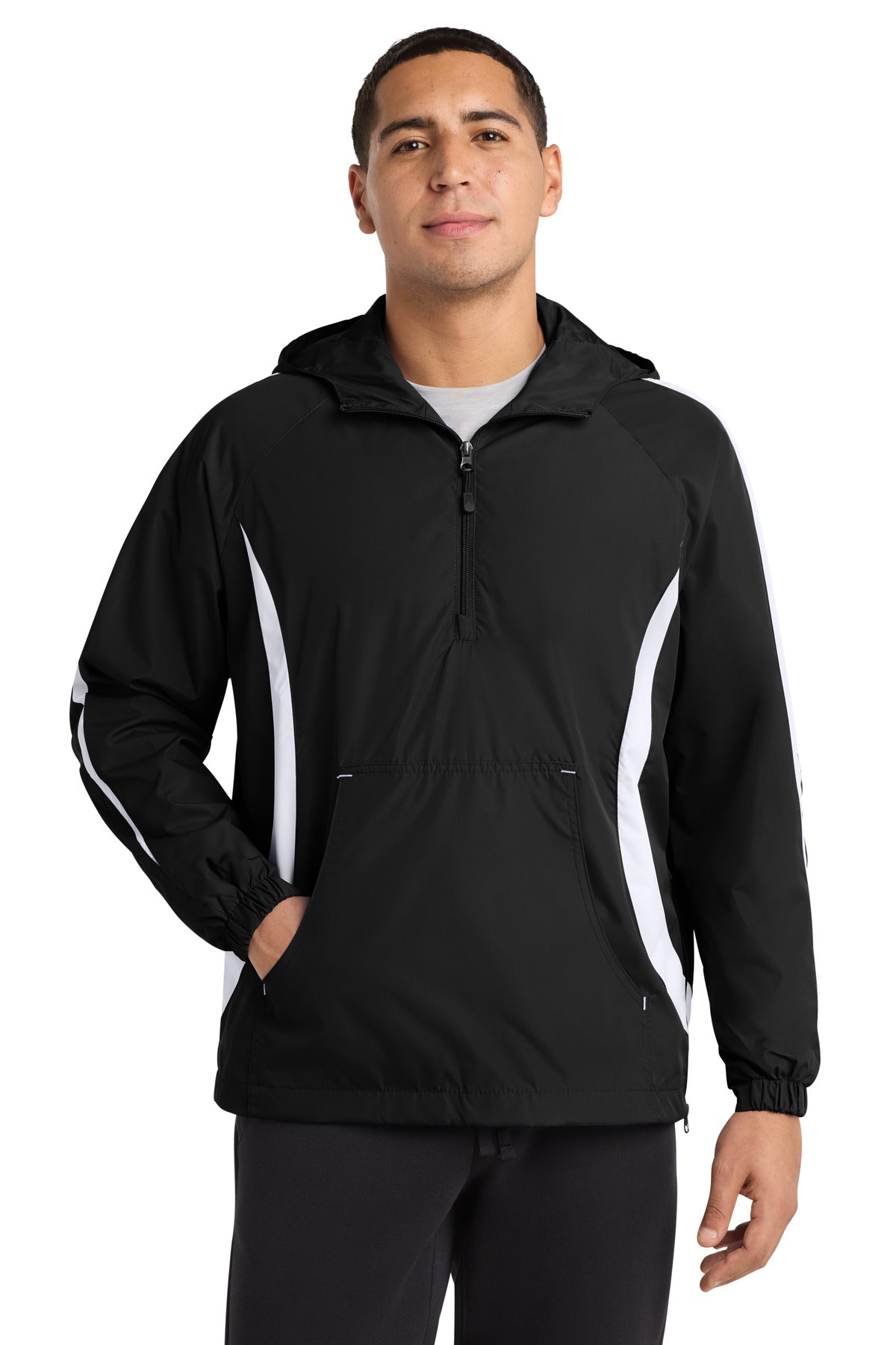 Sport-Tek® Colorblock Raglan Anorak. JST63 - Black/ White - 2XL