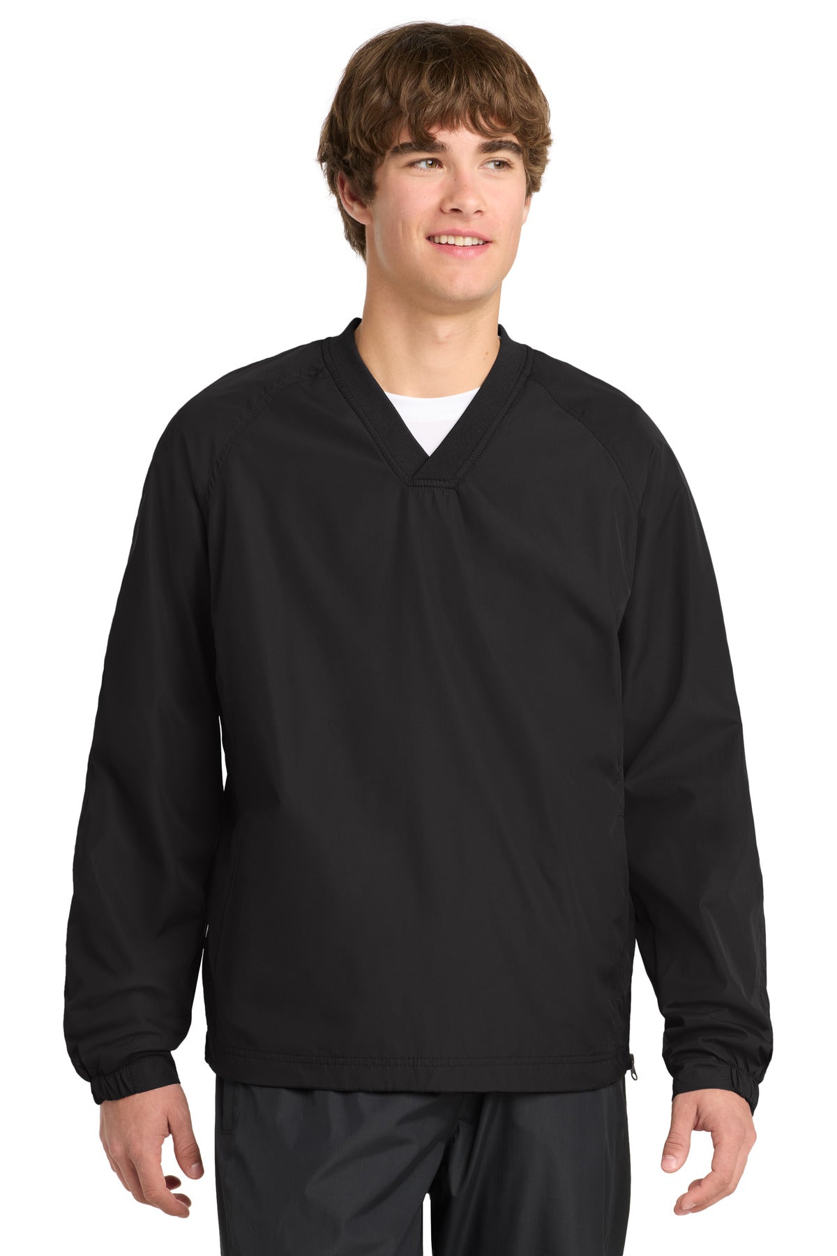 Sport-Tek® V-Neck Raglan Wind Shirt. JST72 - Black - 2XL