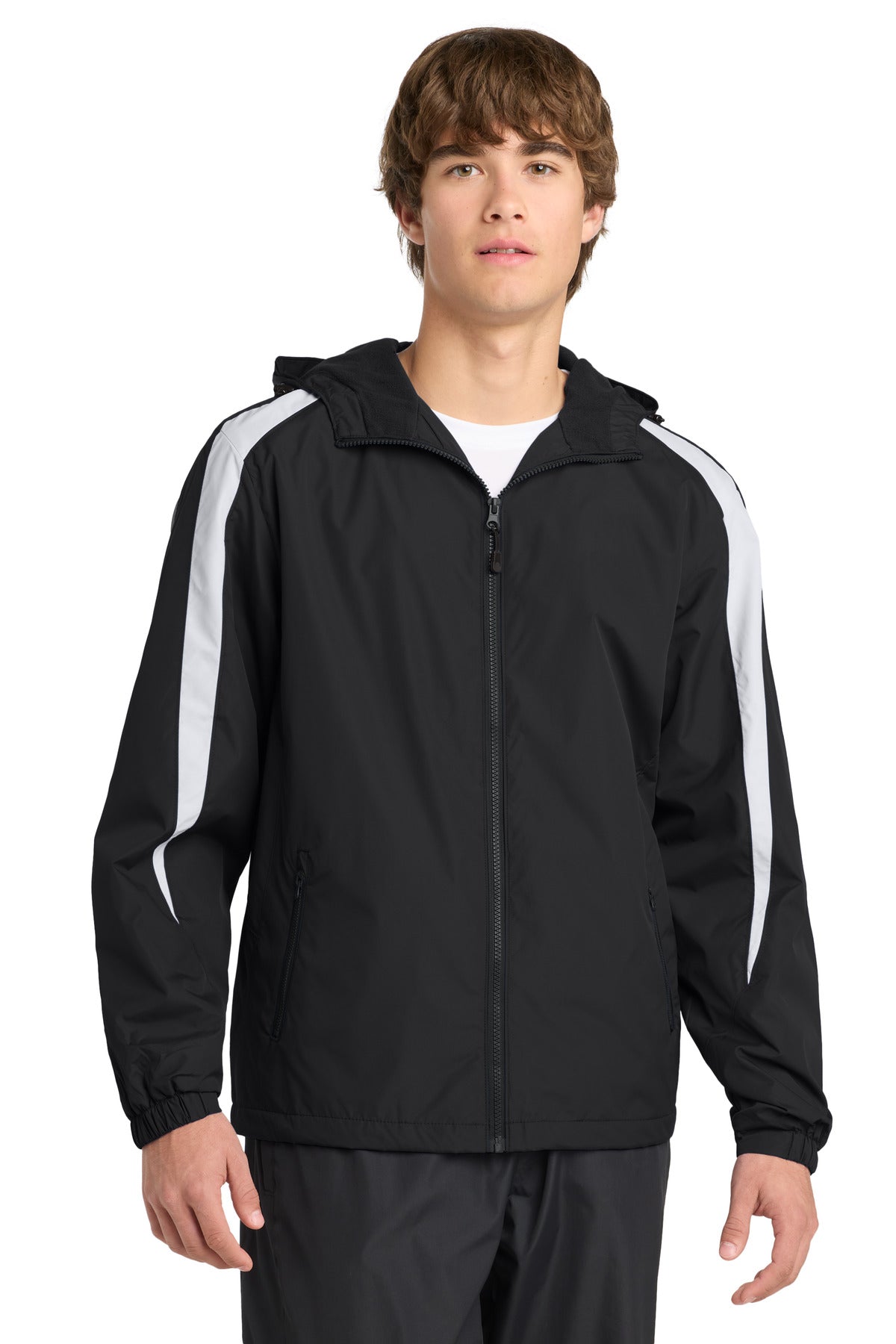 Sport-Tek® Fleece-Lined Colorblock Jacket. JST81 - Black/ White - 2XL