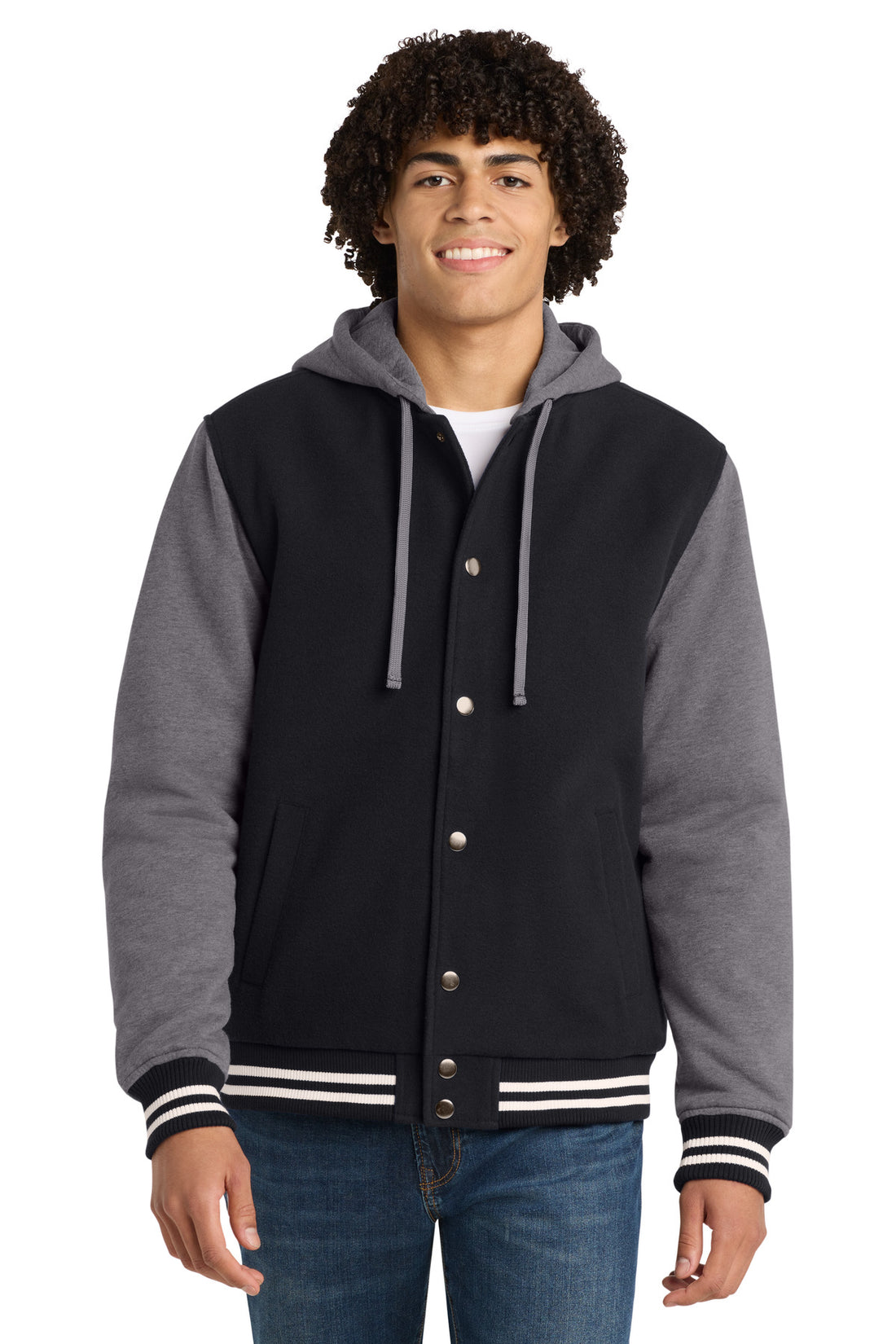 Sport-Tek® Insulated Letterman Jacket. JST82 - Black/ Vintage Heather - 2XL
