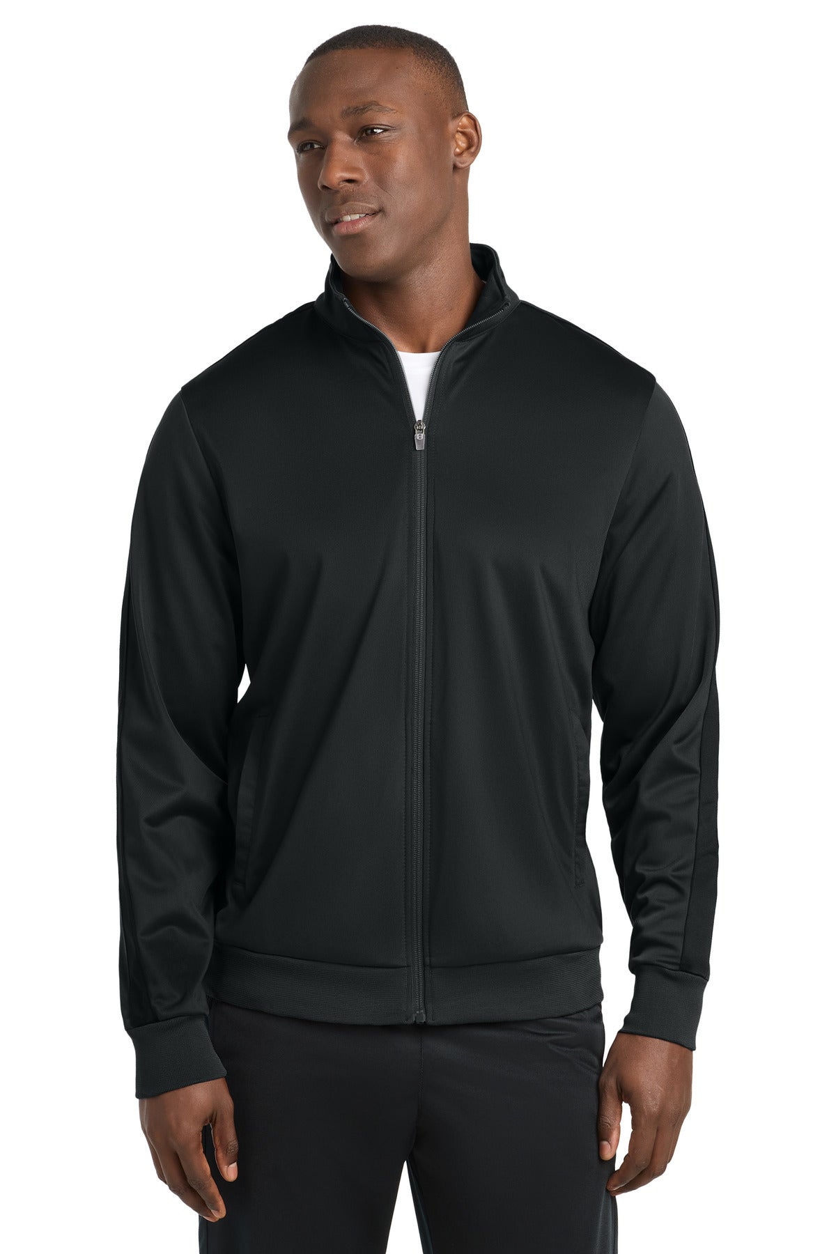 Sport-Tek ® Tricot Sleeve Stripe Track Jacket. JST94 - Black/ Black - 2XL