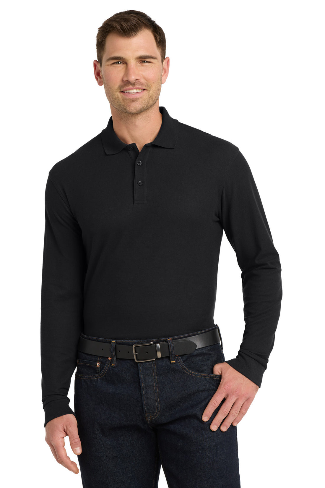 Port Authority® Long Sleeve Core Classic Pique Polo. K100LS - Deep Black - 2XL