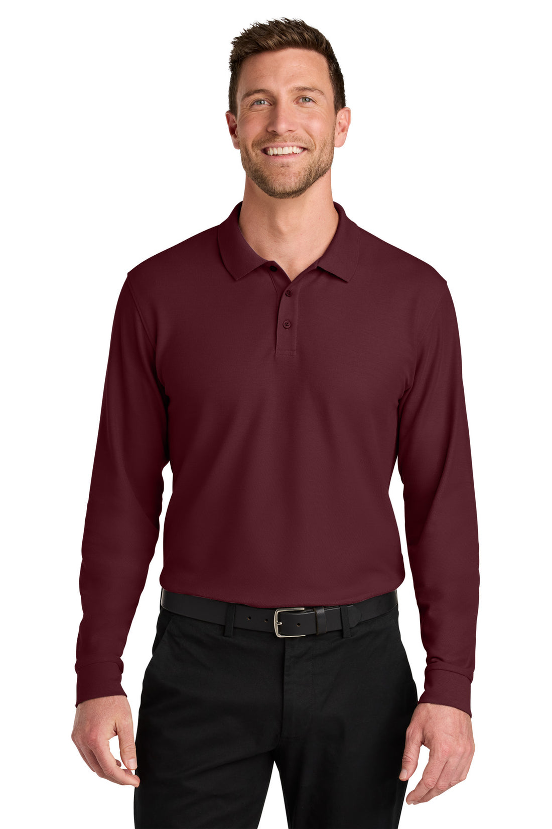 Port Authority® Wearever Signature Pique Long Sleeve Polo K200LS - Burgundy - 2XL