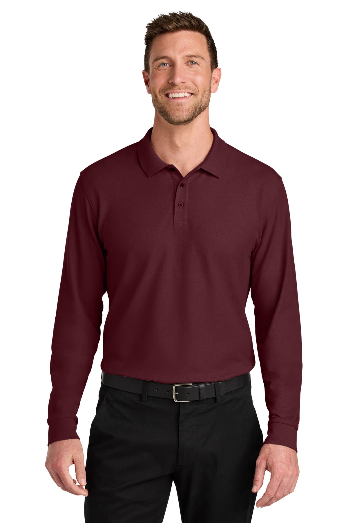 Port Authority® Wearever Signature Pique Long Sleeve Polo K200LS - Burgundy - 2XL