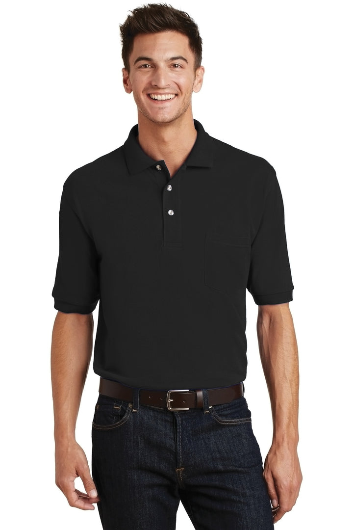 Port Authority® Heavyweight Cotton Pique Polo with Pocket.  K420P - Black - 2XL