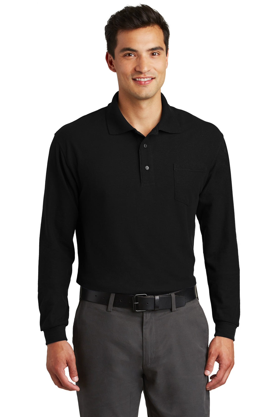 Port Authority® Long Sleeve Silk Touch Polo with Pocket.  K500LSP - Black - 2XL