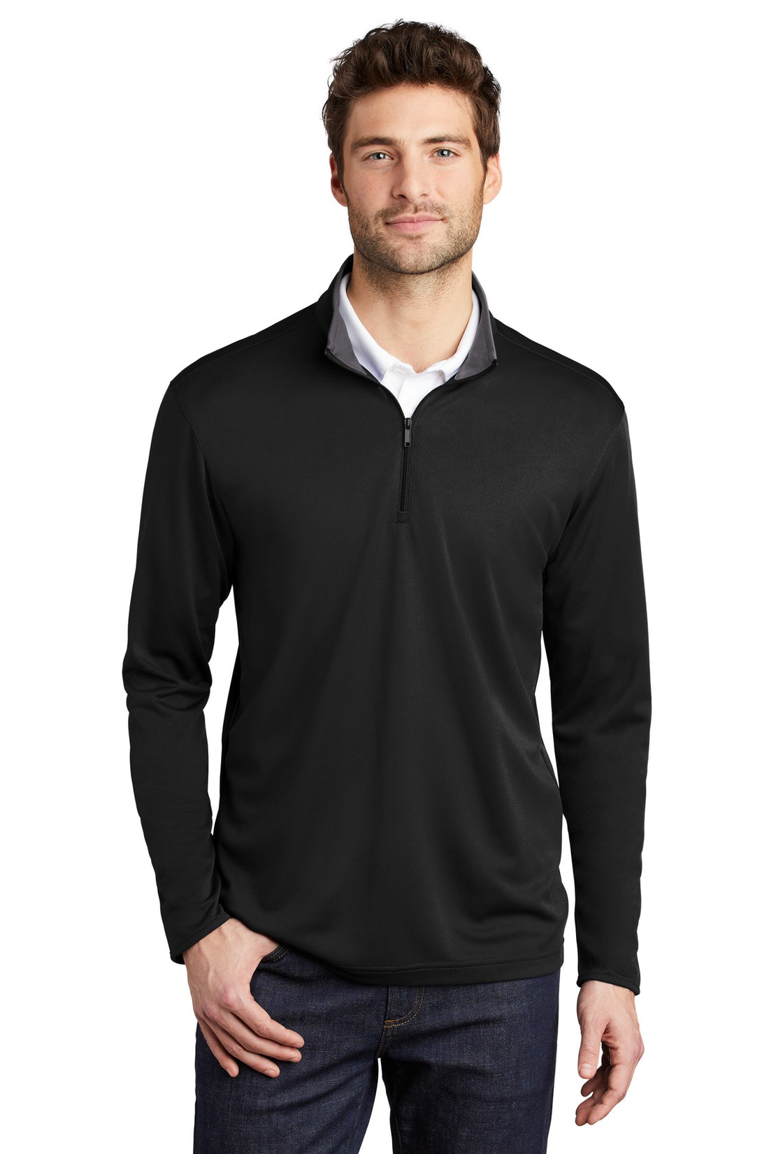 Port Authority ® Silk Touch  Performance 1/4-Zip K584 - Black/ Steel Grey - 2XL