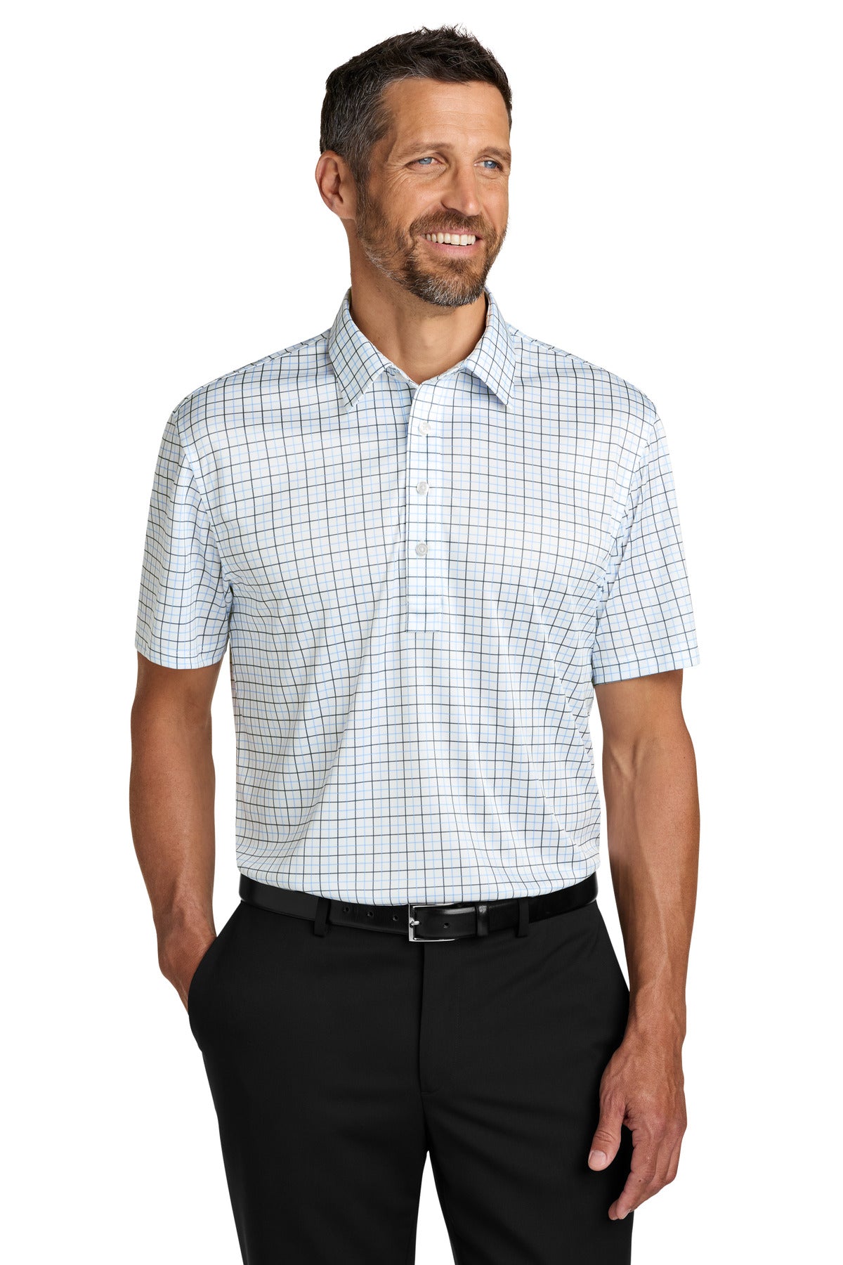 Port Authority® Shirt Collar Polo K700 - Black/ Carolina Blue Check - 2XL