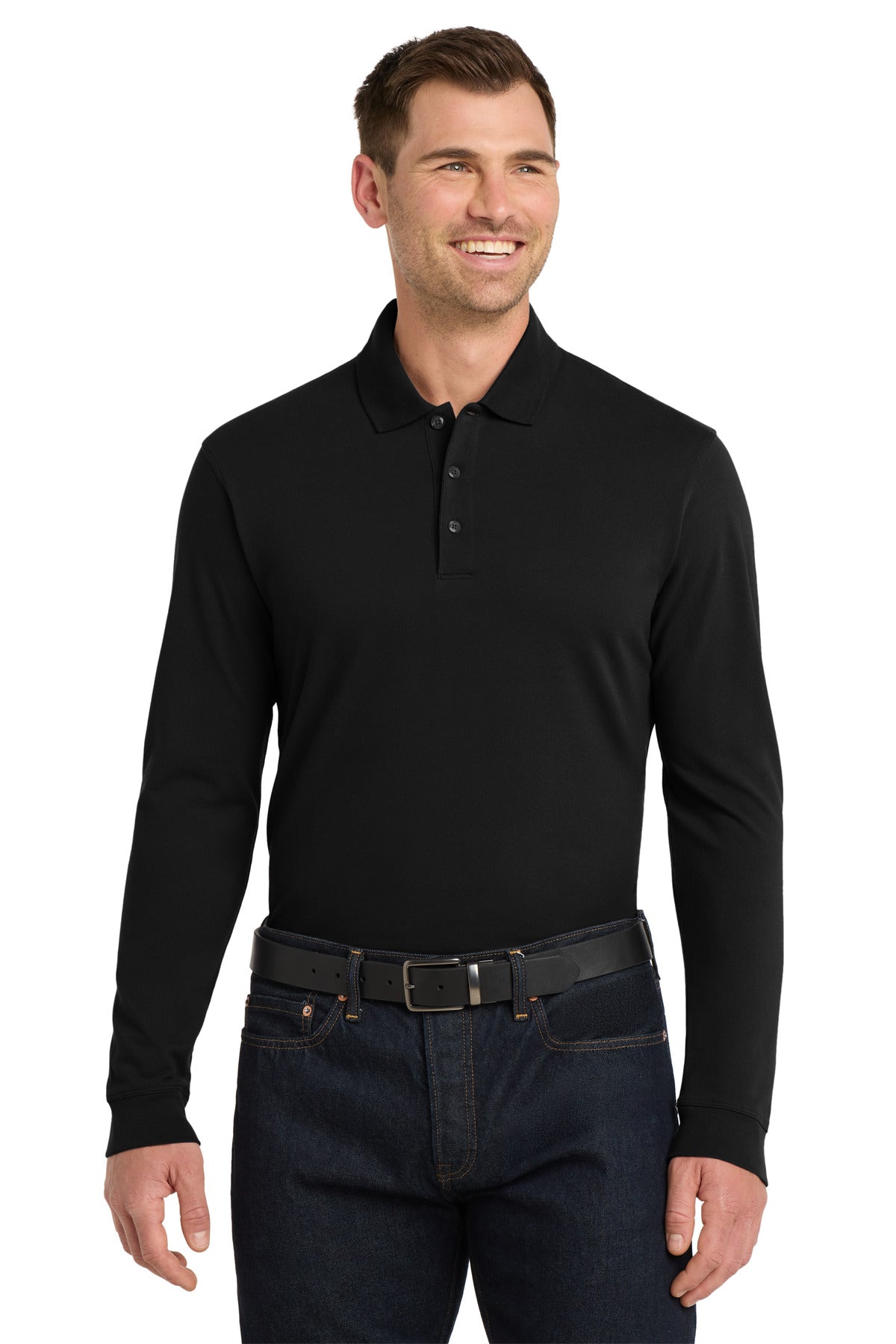 Port Authority® EZCotton® Long Sleeve Polo. K8000LS - Black - 2XL