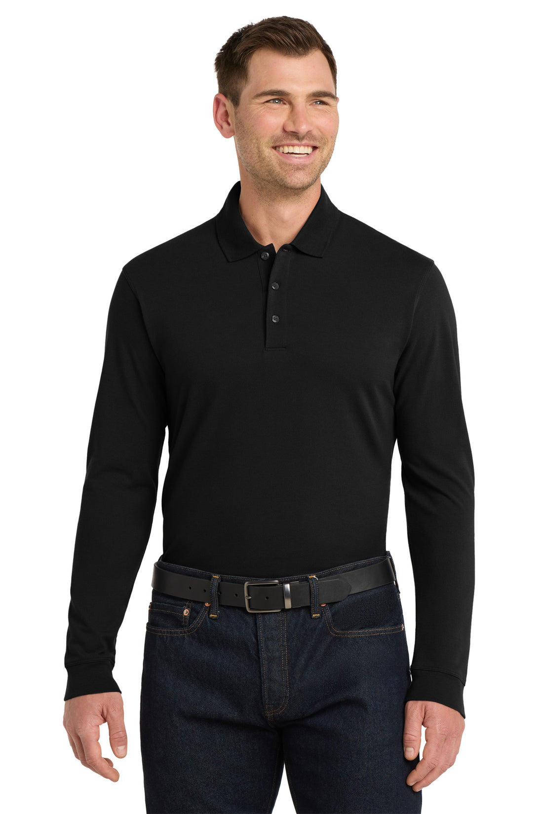 Port Authority® EZCotton® Long Sleeve Polo. K8000LS - Black - 2XL