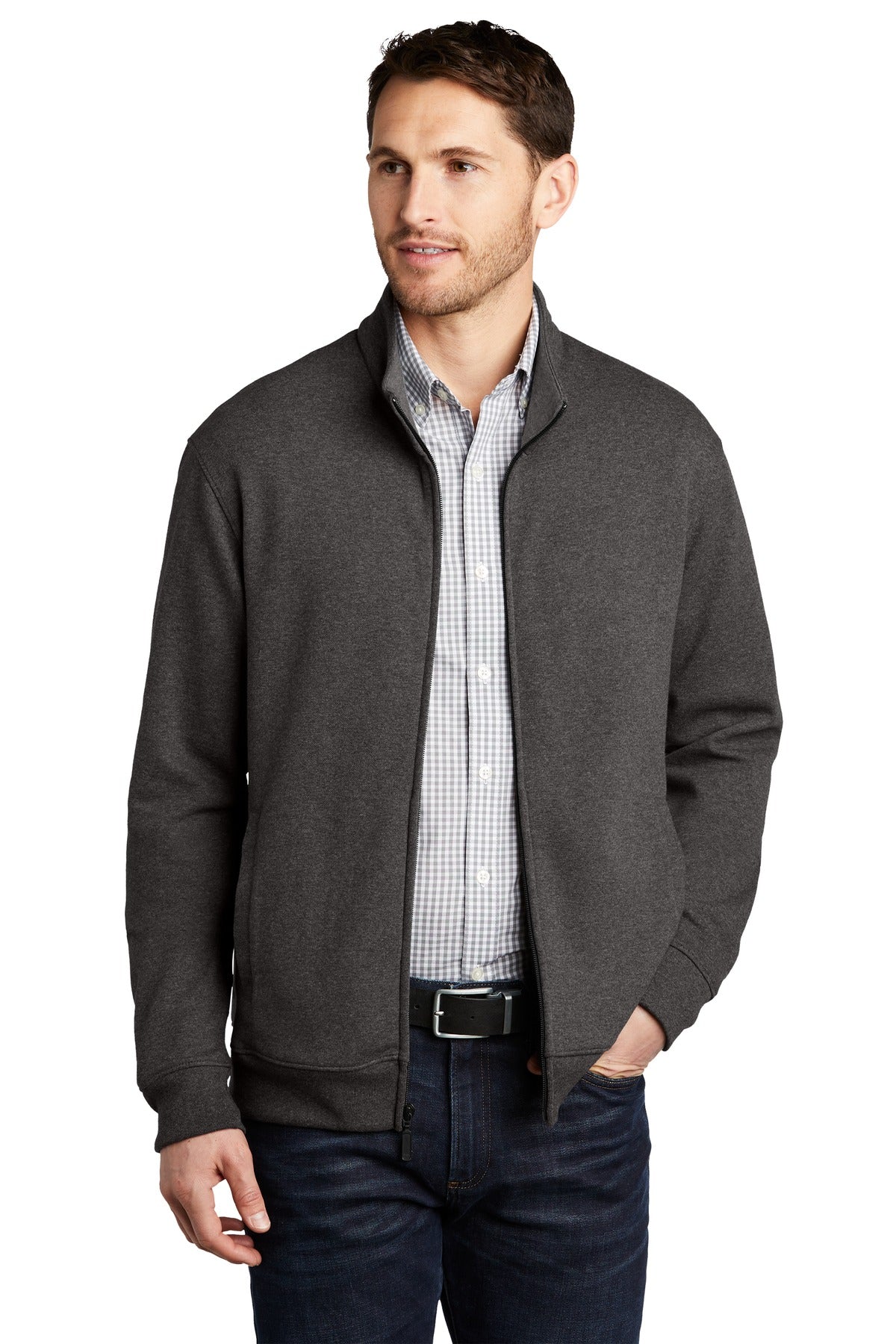 Port Authority ® Interlock Full-Zip. K809 - Charcoal Heather/ Medium Heather Grey - 2XL