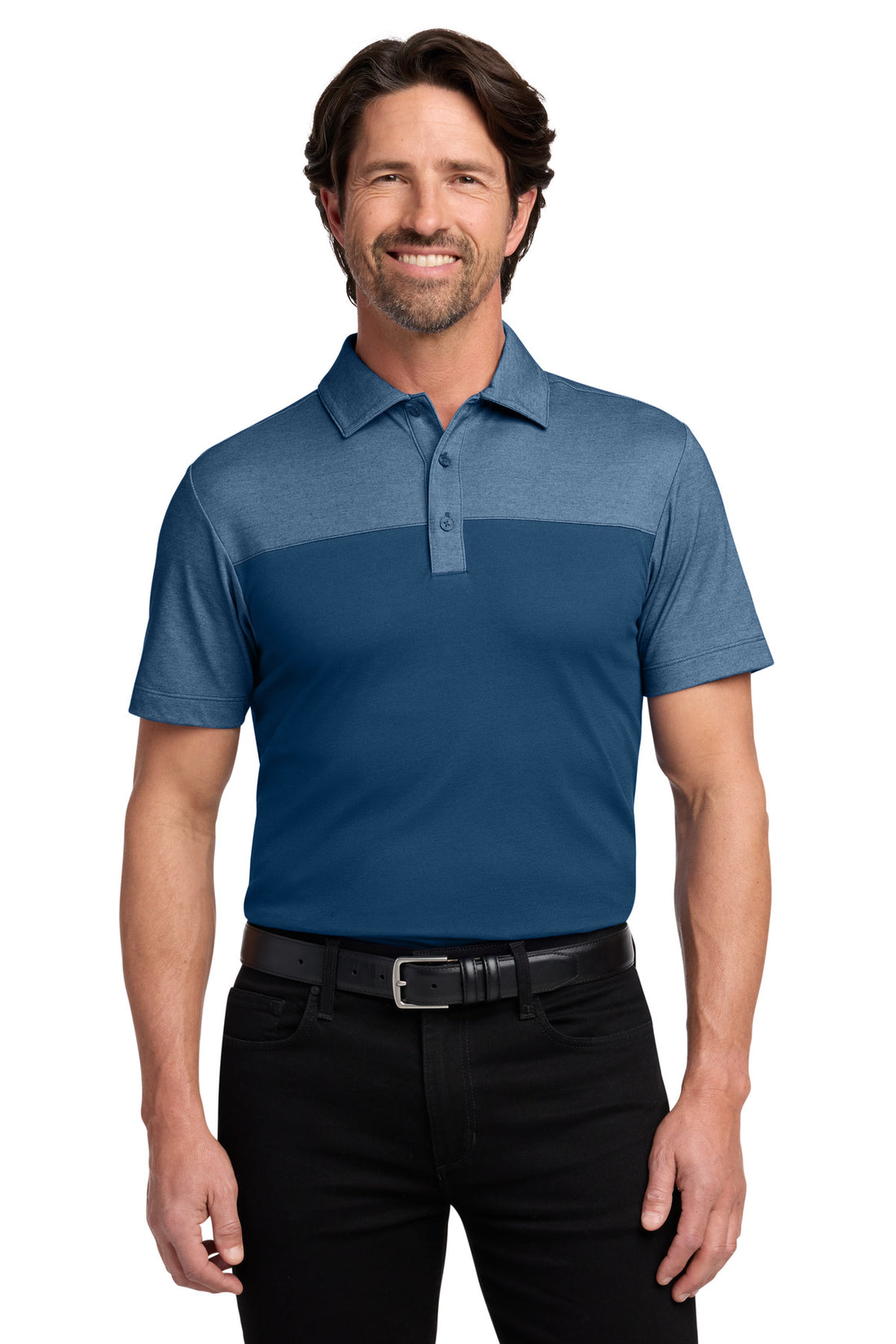 Port Authority® Fine Pique Blend Blocked Polo K831 - Aegean Blue/ Aegean Blue Heather - 2XL