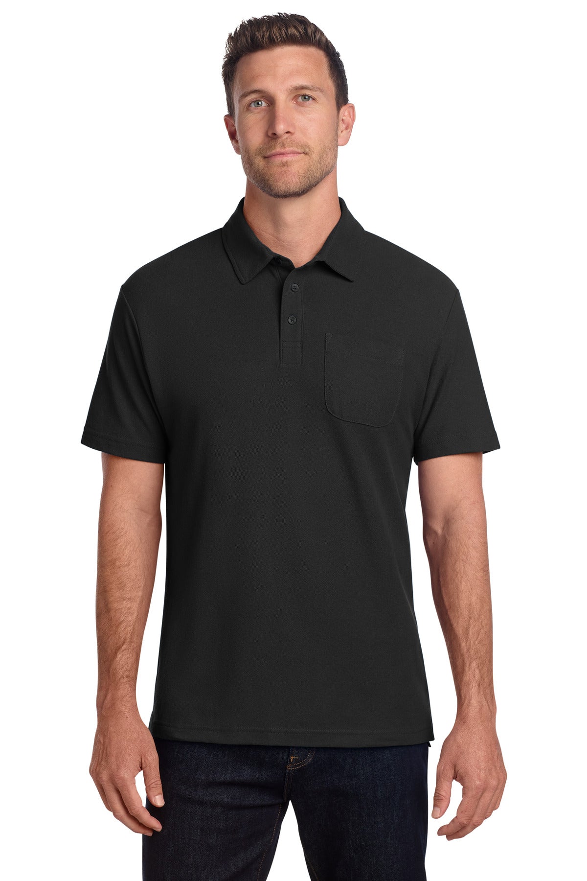 Port Authority® C-FREE® Cotton Blend Pique Pocket Polo K868 - Black - 2XL