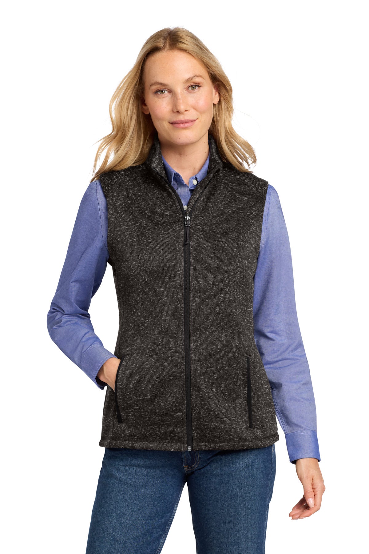 Port Authority ® Women's Sweater Fleece Vest L236 - Black Heather - XS