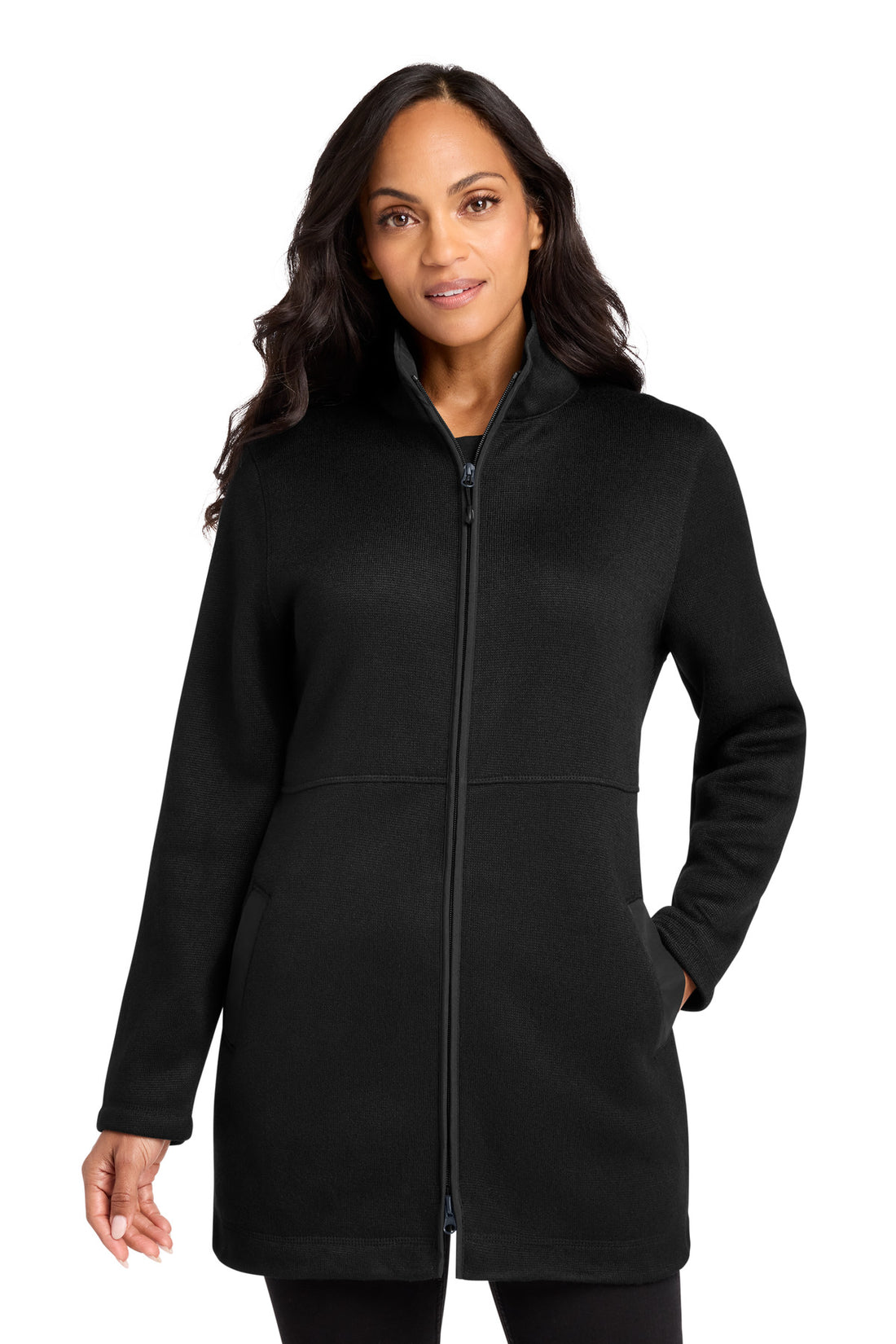 Port Authority® Women's Arc Sweater Fleece Long Jacket L425 - Deep Black - 3XL