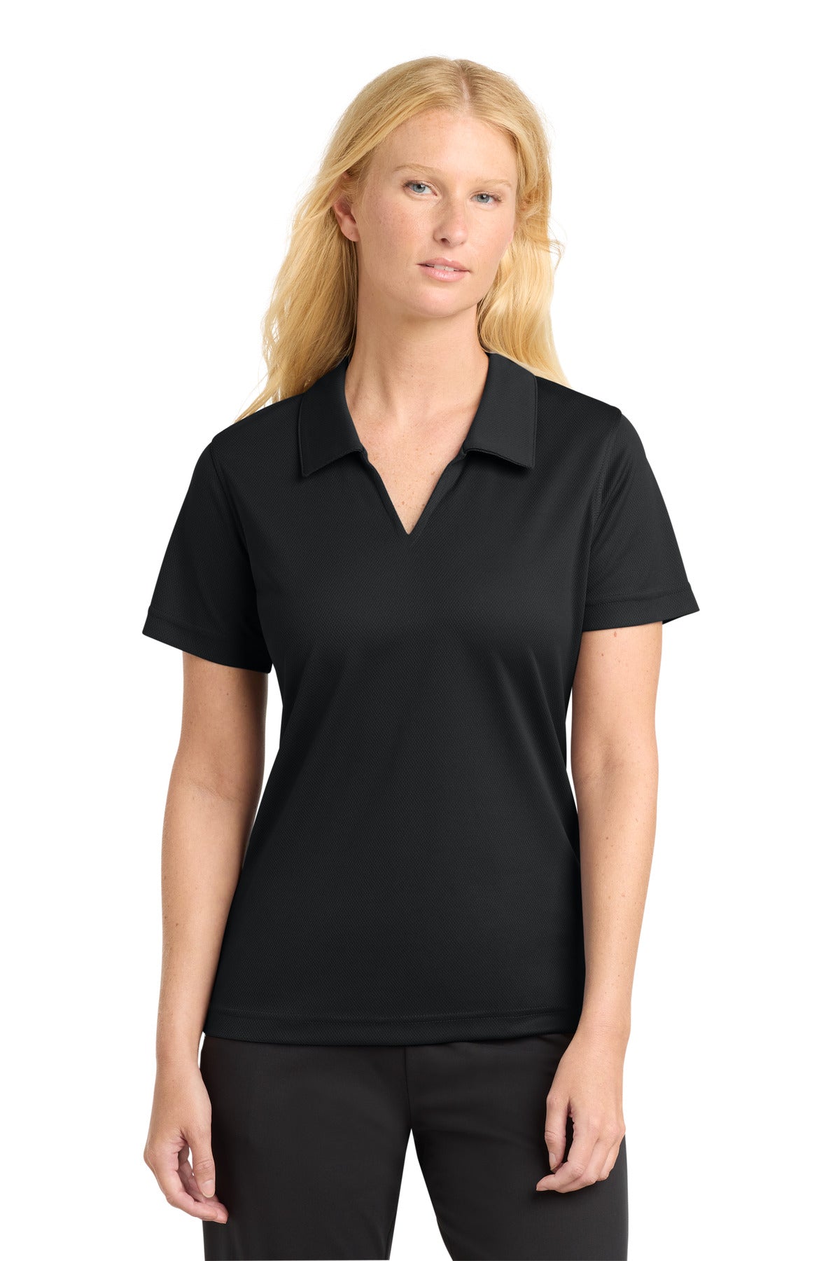 Sport-Tek® Women's Dri-Mesh® V-Neck Polo.  L469 - Black - XS