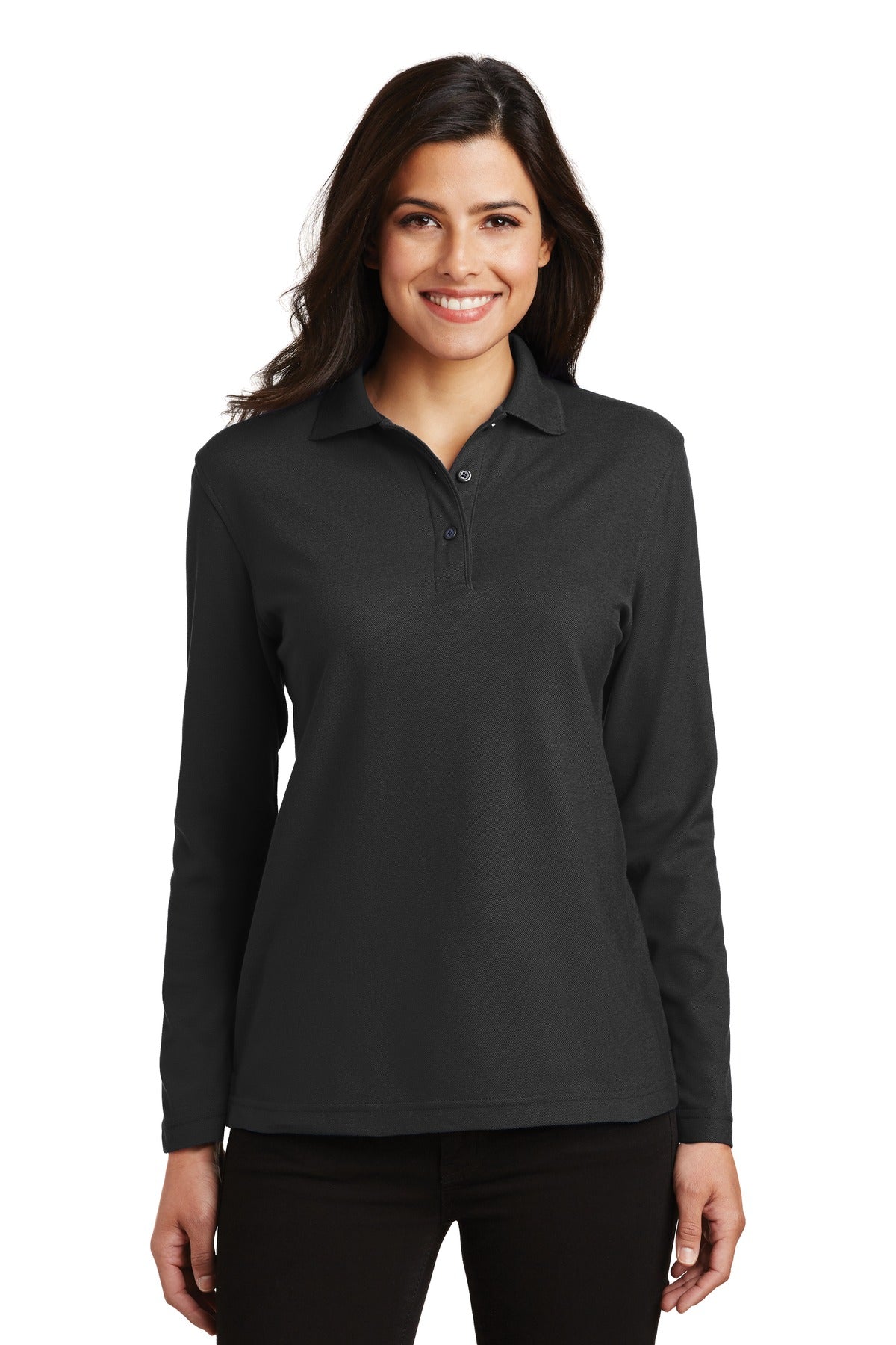 Port Authority® Women's Silk Touch Long Sleeve Polo.  L500LS - Black - XS