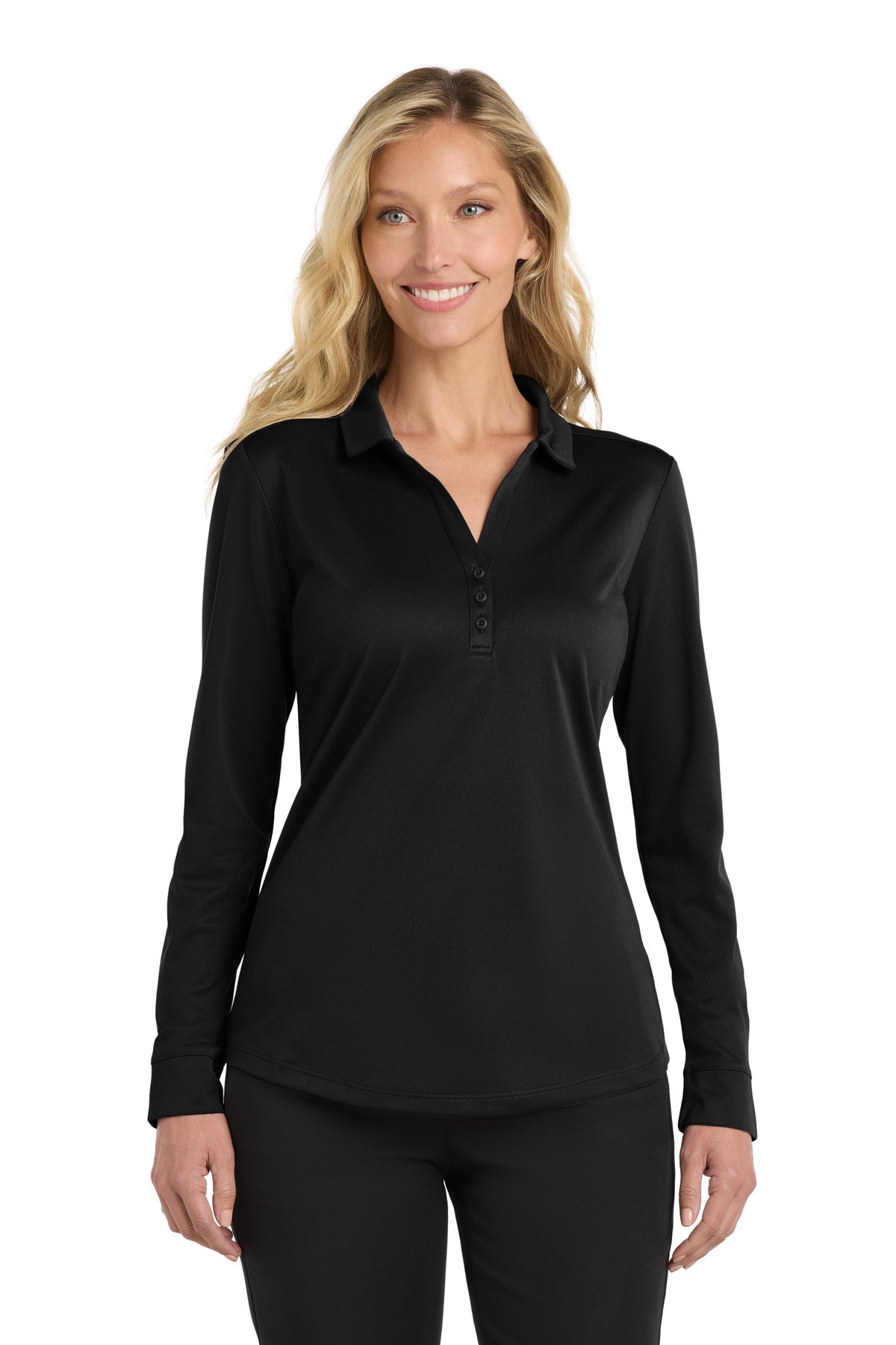 Port Authority ® Women's Silk Touch   Performance Long Sleeve Polo. L540LS - Black - XS