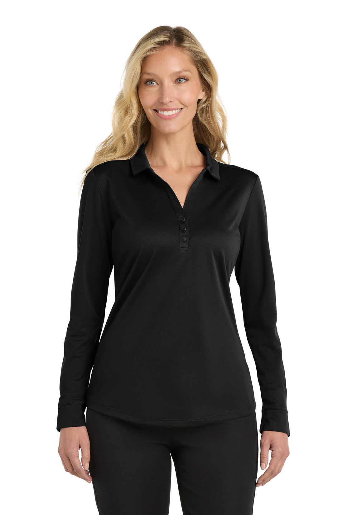 Port Authority ® Women's Silk Touch   Performance Long Sleeve Polo. L540LS - Black - XS