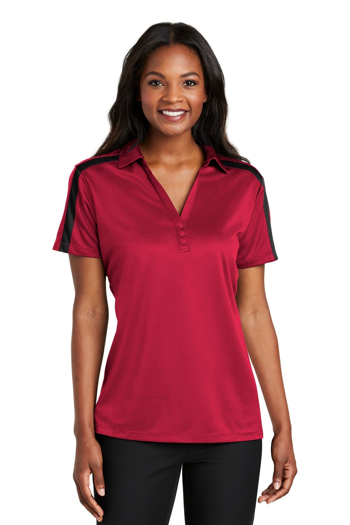 Port Authority® Women's Silk Touch Performance Colorblock Stripe Polo. L547