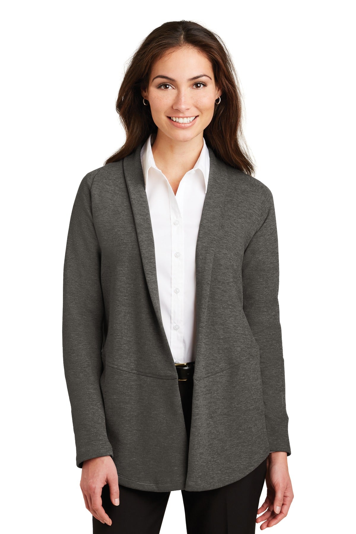 Port Authority® Women's Interlock Cardigan. L807 - Charcoal Heather/ Medium Heather Grey - XS