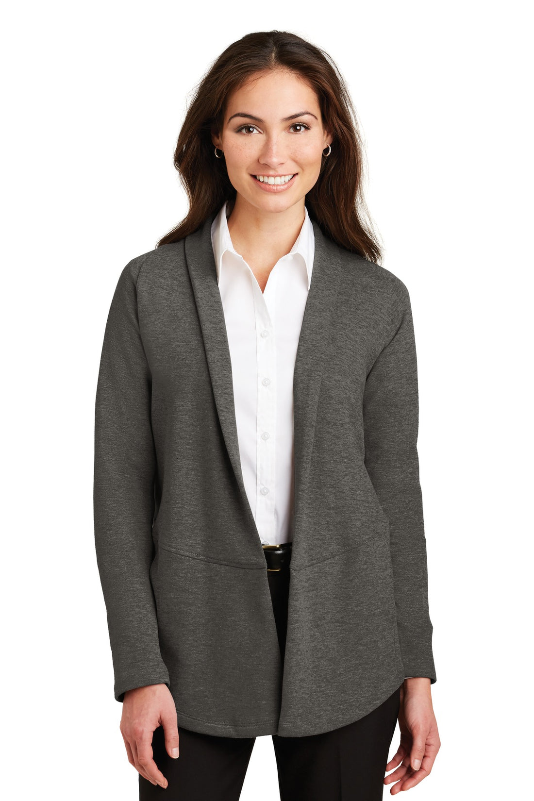 Port Authority® Women's Interlock Cardigan. L807 - Charcoal Heather/ Medium Heather Grey - XS