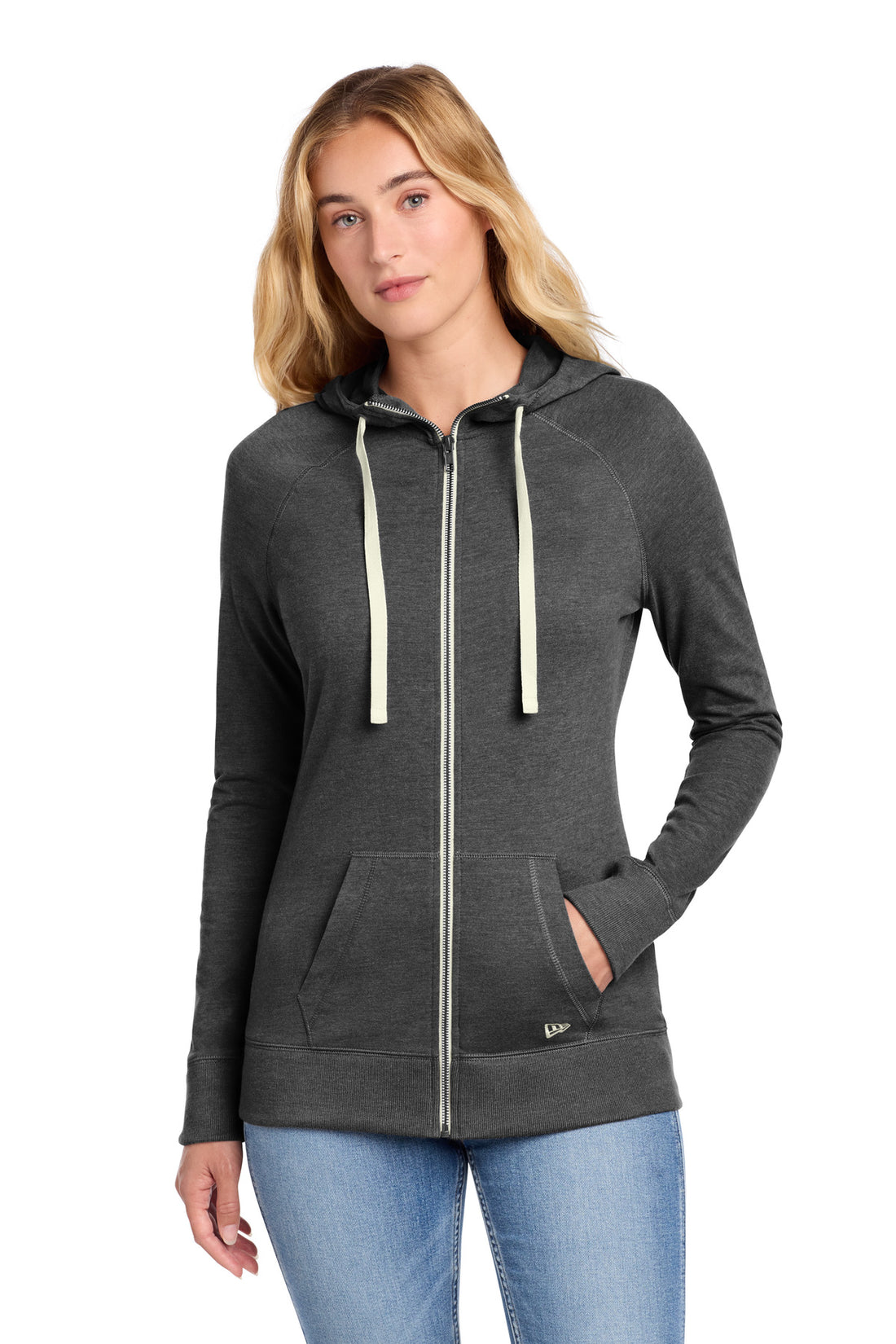 New Era® Women's Sueded Cotton Blend Full-Zip Hoodie. LNEA122 - Black Heather - 2XL