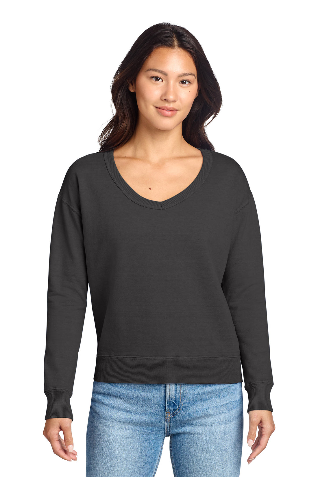 Port & Co® Women's Beach Wash® Garment-Dyed V-Neck Sweatshirt LPC098V - Coal - 3XL
