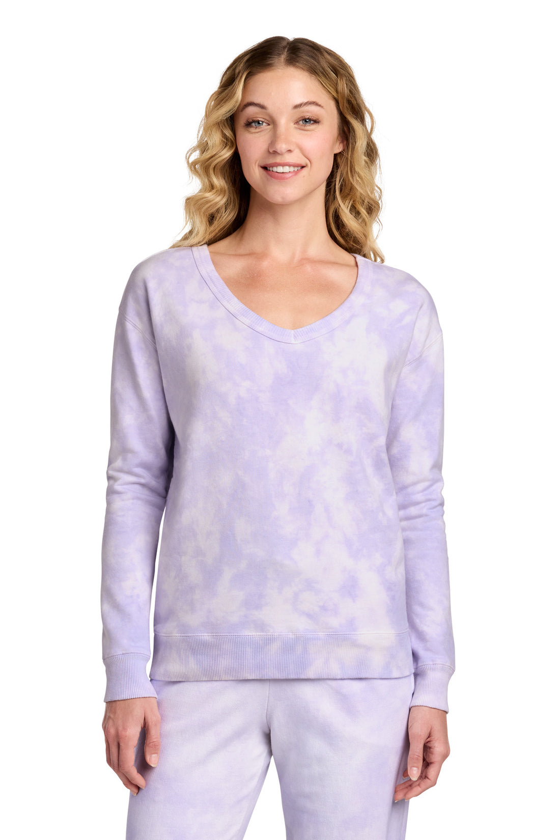 Port & Co® Women's Beach Wash® Cloud Tie-Dye V-Neck Sweatshirt LPC140V - Amethyst - 3XL