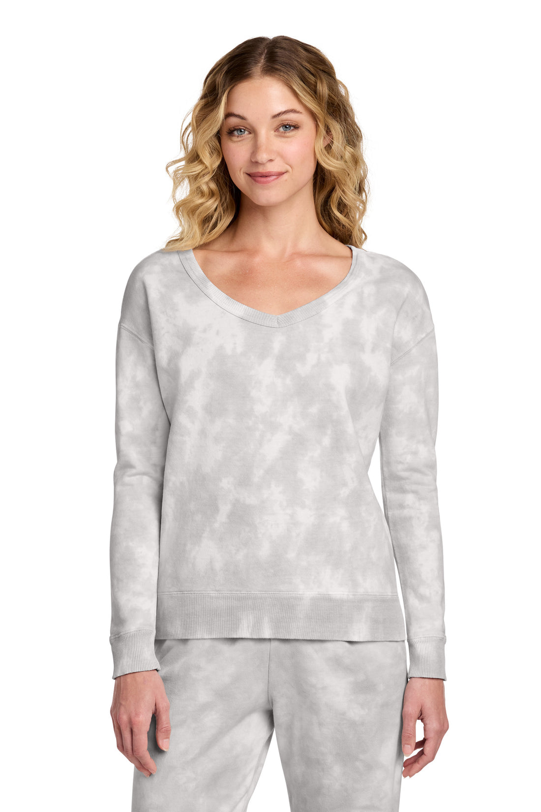 Port & Co® Women's Beach Wash® Cloud Tie-Dye V-Neck Sweatshirt LPC140V